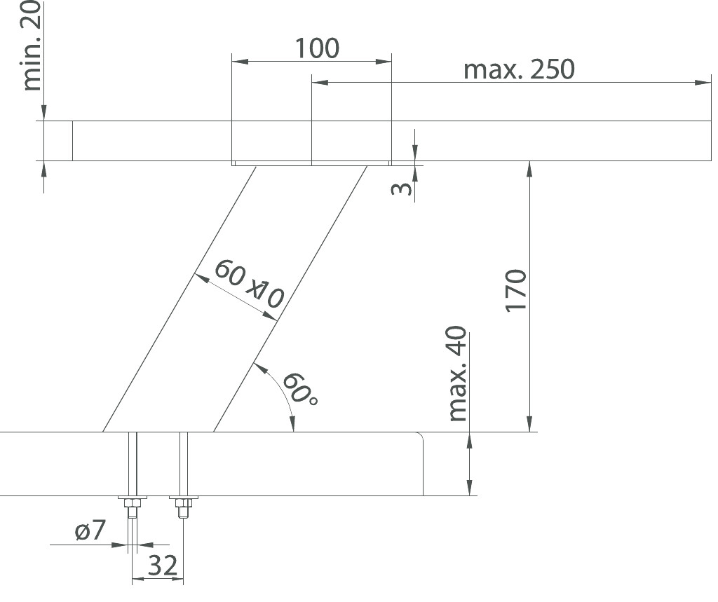 BARSTEUN KORFU SCHUIN H:170MM RVS LOOK