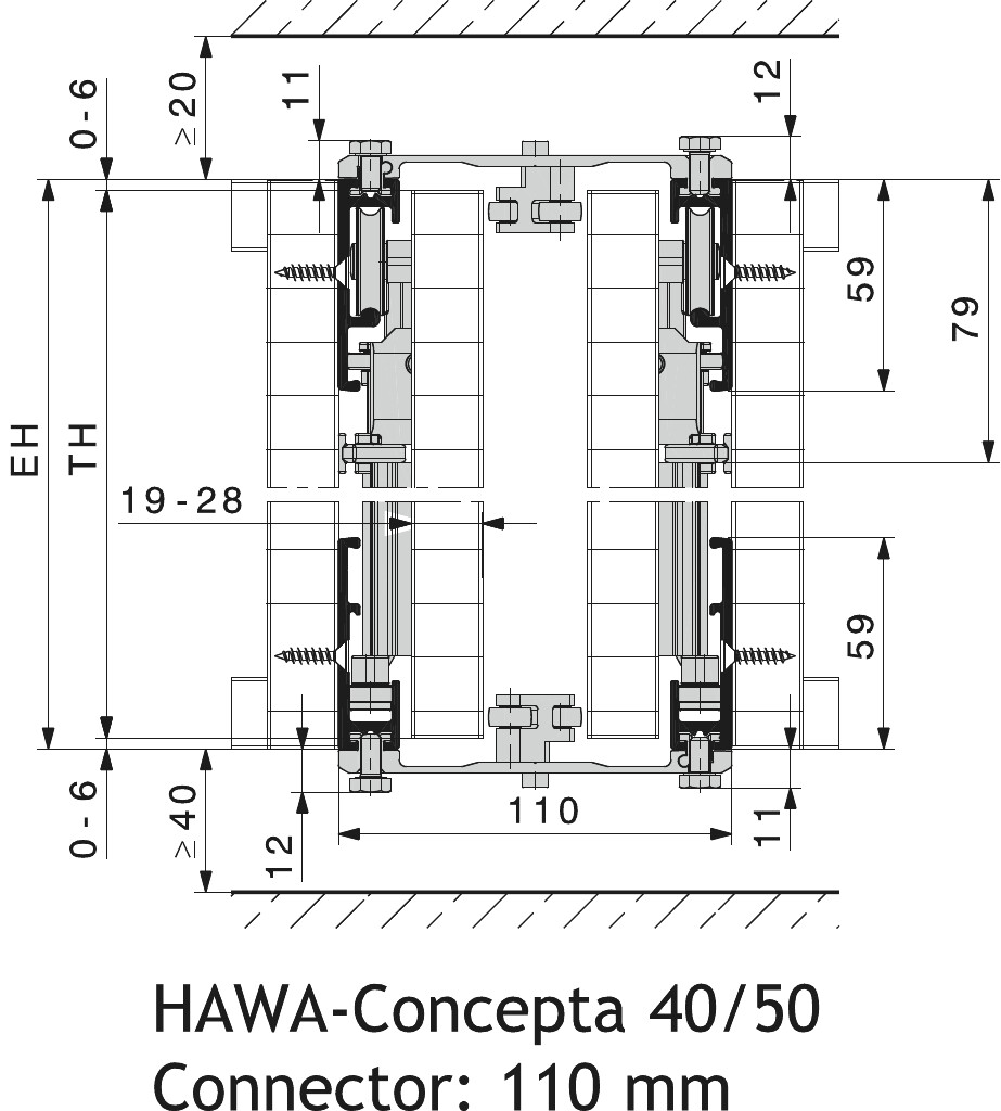 HAWA 23223 CONCEPTA CONNECTOR 110MM L. 650MM VOOR2 DEUREN