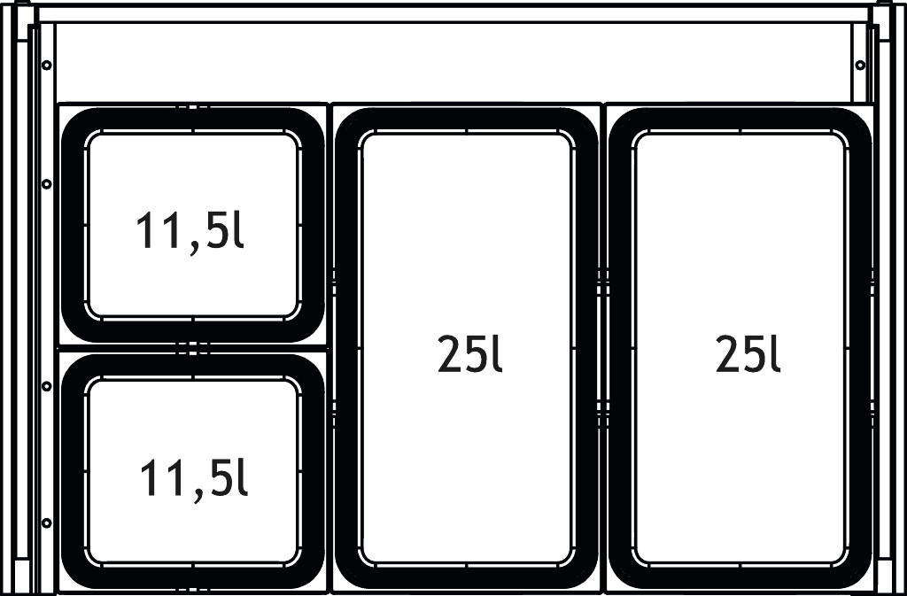 NINKA 124 AFVALSYSTEEM LADE K.90 CM 73L(2X25 + 2X1(2X25 + 2X11.5L)  +BIOBOY EN ANTISLIPMAT