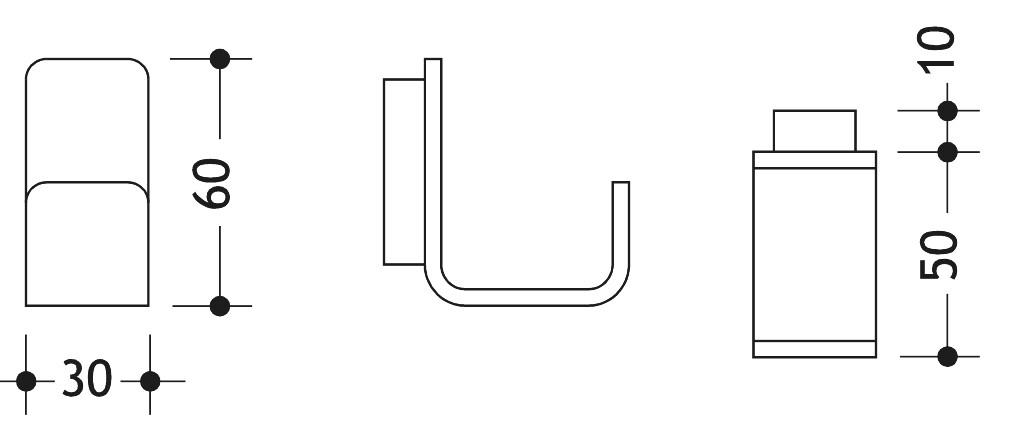 HEWI 805.90.110 ENKELE HAAK 30X60MM RVS 