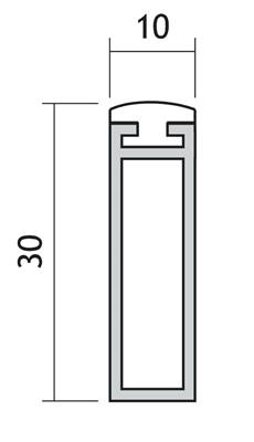 KASTBAAR RECHTH. LINEAR ALU ZWART 10X30X2500MMMET PLASTIC PROFIEL