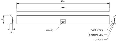 LED SMART LINEAR ZWART MET SENSOR EN USB BATTERIJ-OPLAADBAAR