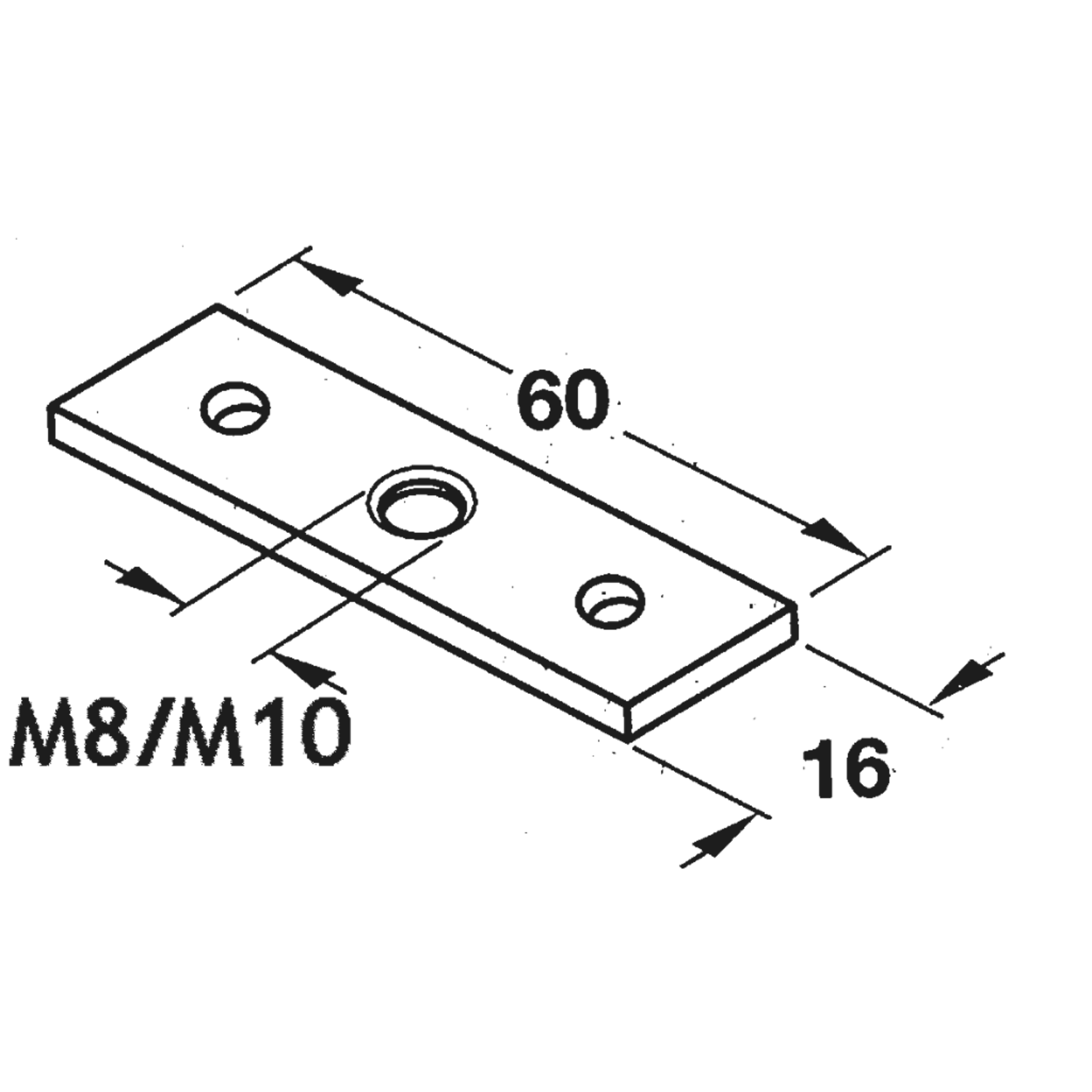 Montageplaat 60x16x3mm voor regelvijs M10 verzinkt