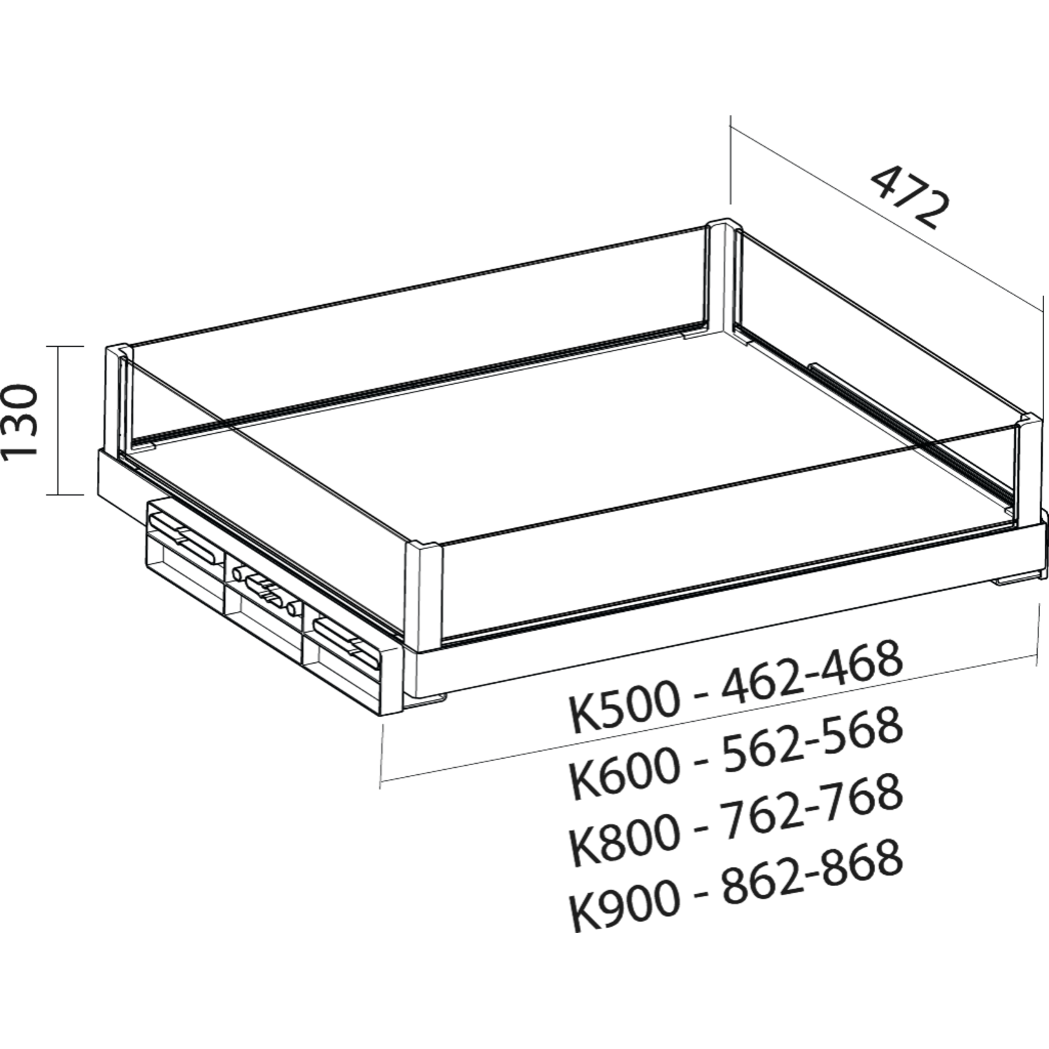 Tf-line lade met glas h.130mm k.900mm antraciet