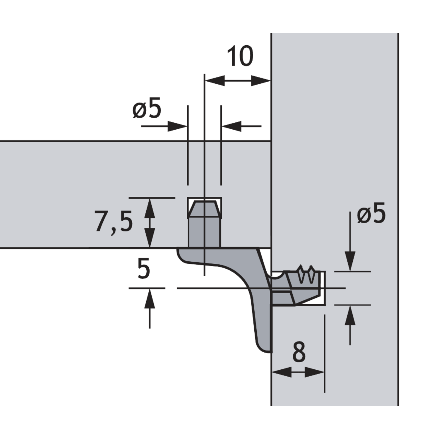 legplankdrager Sekura 1.1, ø 5 mm, Spuitgietzink vernikkeld