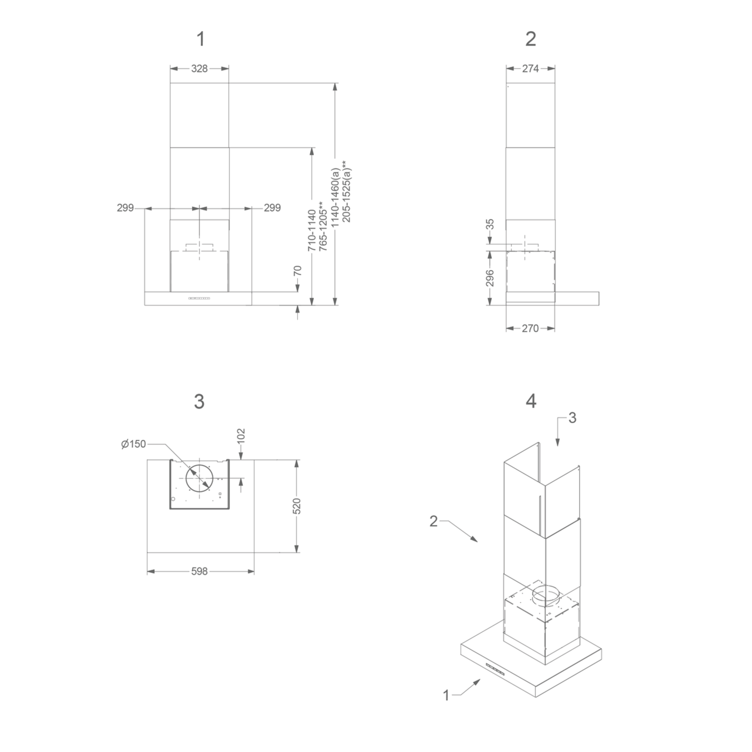 Novy salsa 60 cm RVS wanddampkap