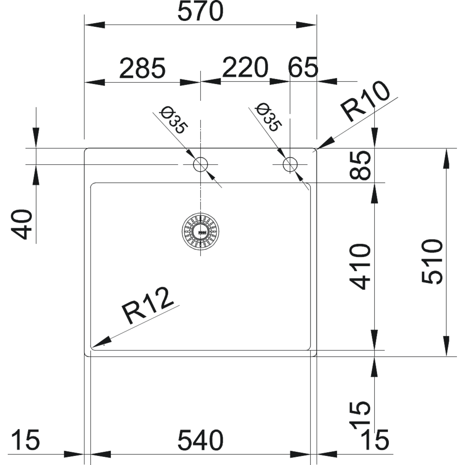 Box - Vlakbouw- , SlimTopspoelbak / 570 x 510  mm/ Glad