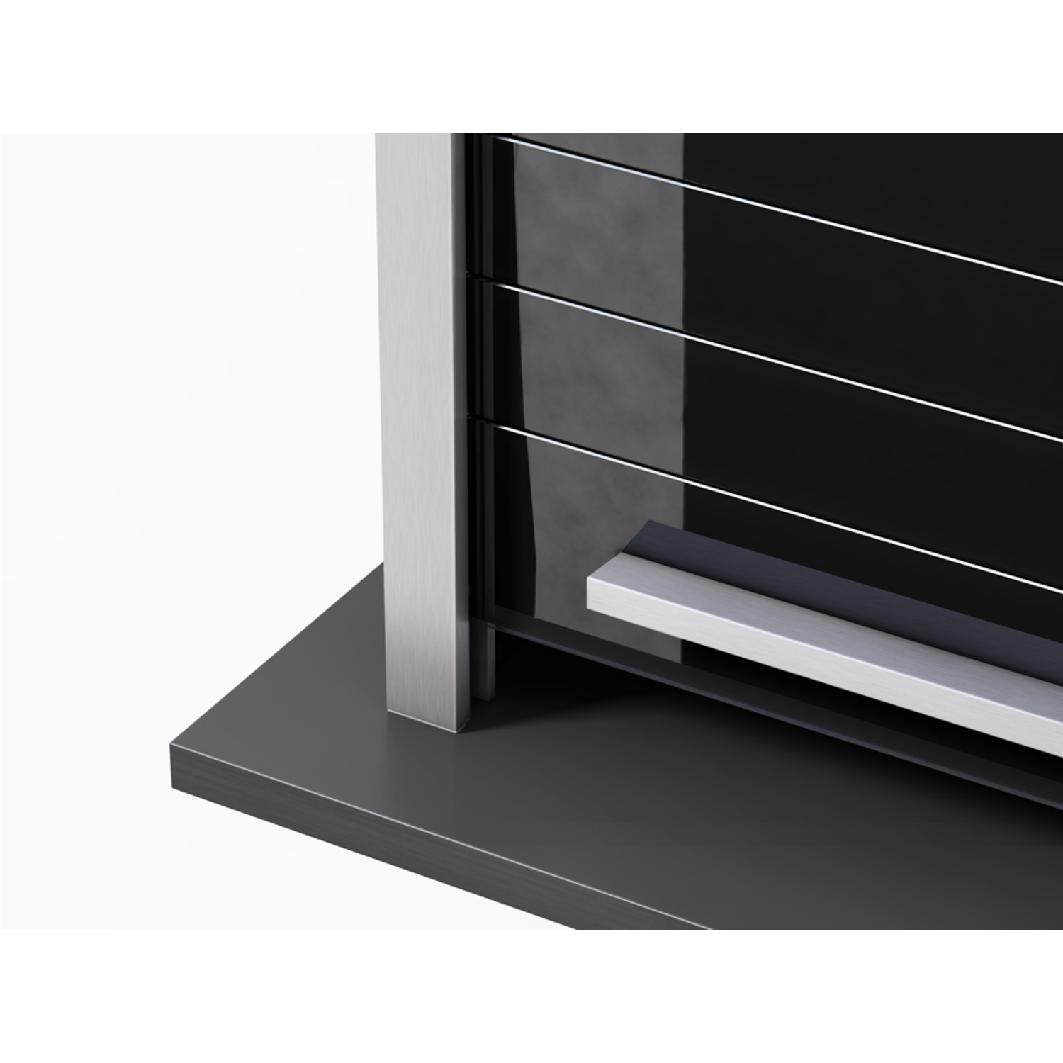 Quasar Reflex glas-rolluik 600 x 1500mm zw. gelakt rvs-look voorliggend