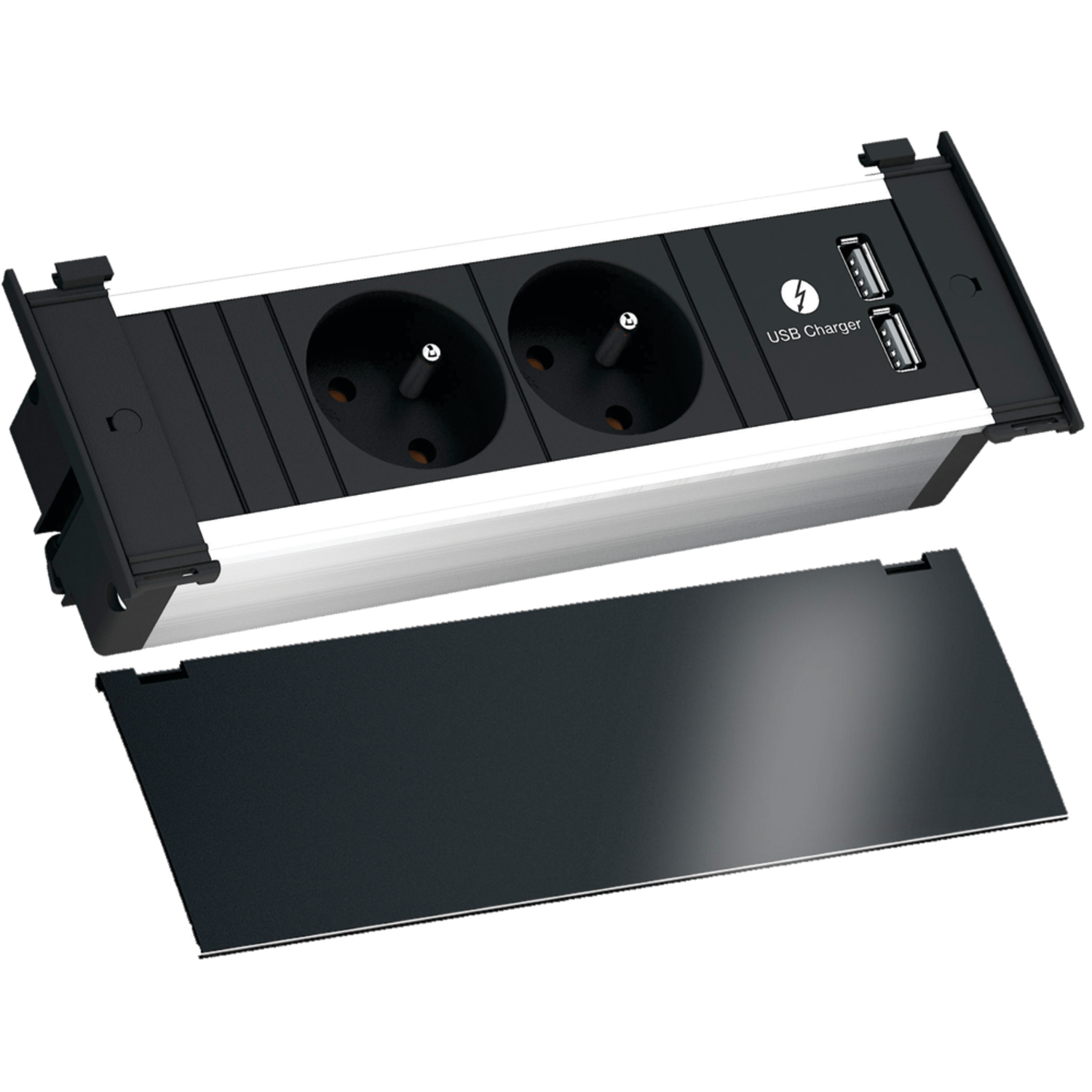 Kapsa zwart 3 stopcontacten b-f + usb charger