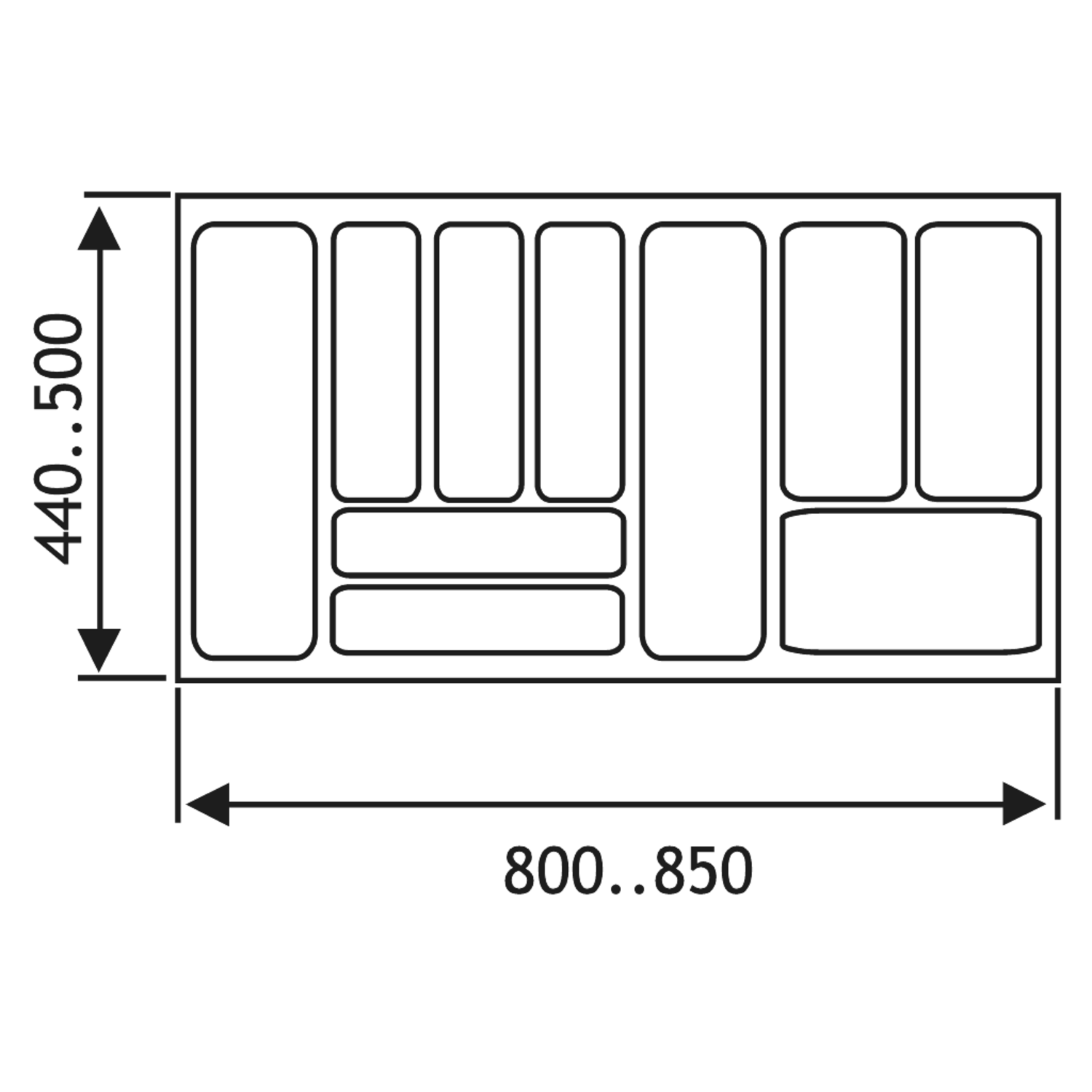 Inleglade k.90 cm alu grijs b801-850 d440-500 mm