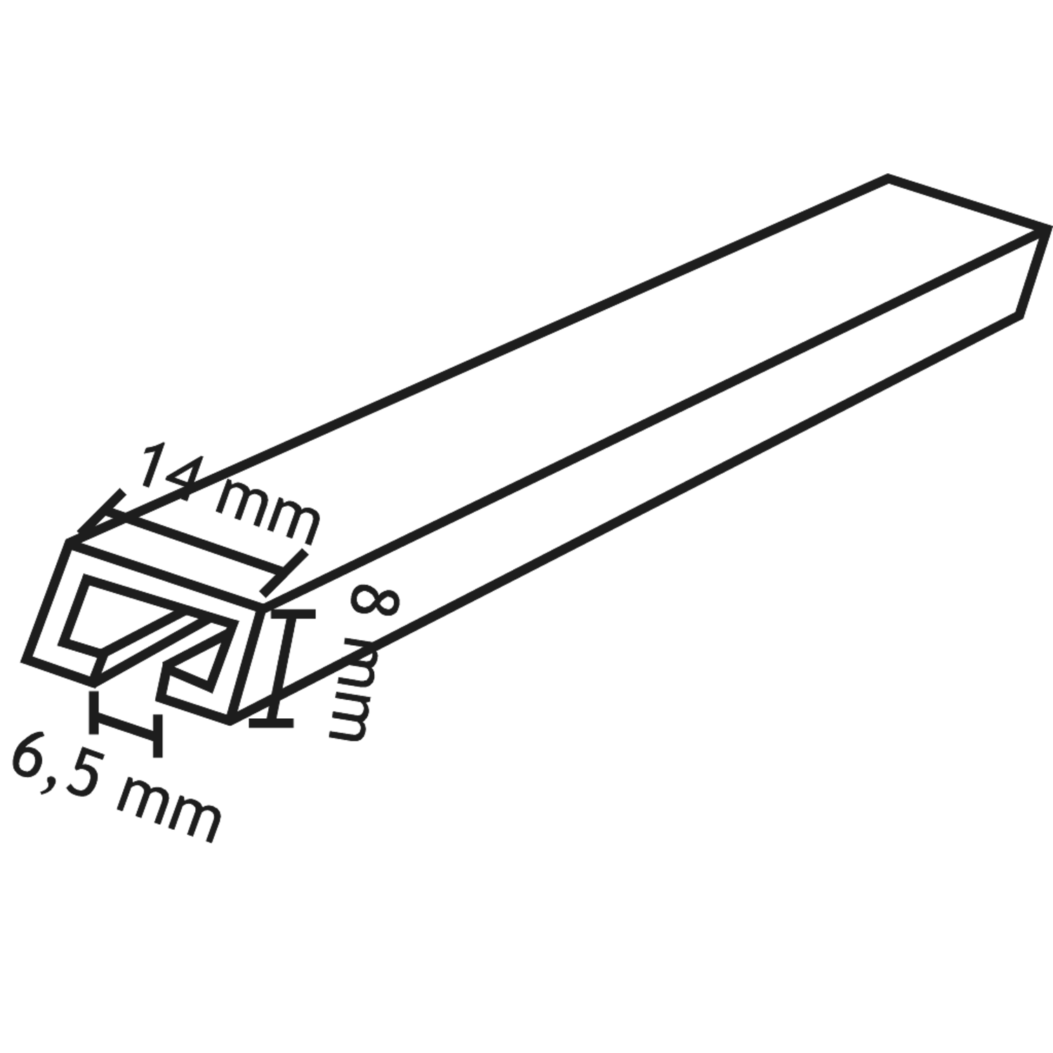 Gordijnrail (6m) u alu anod.8x14mm