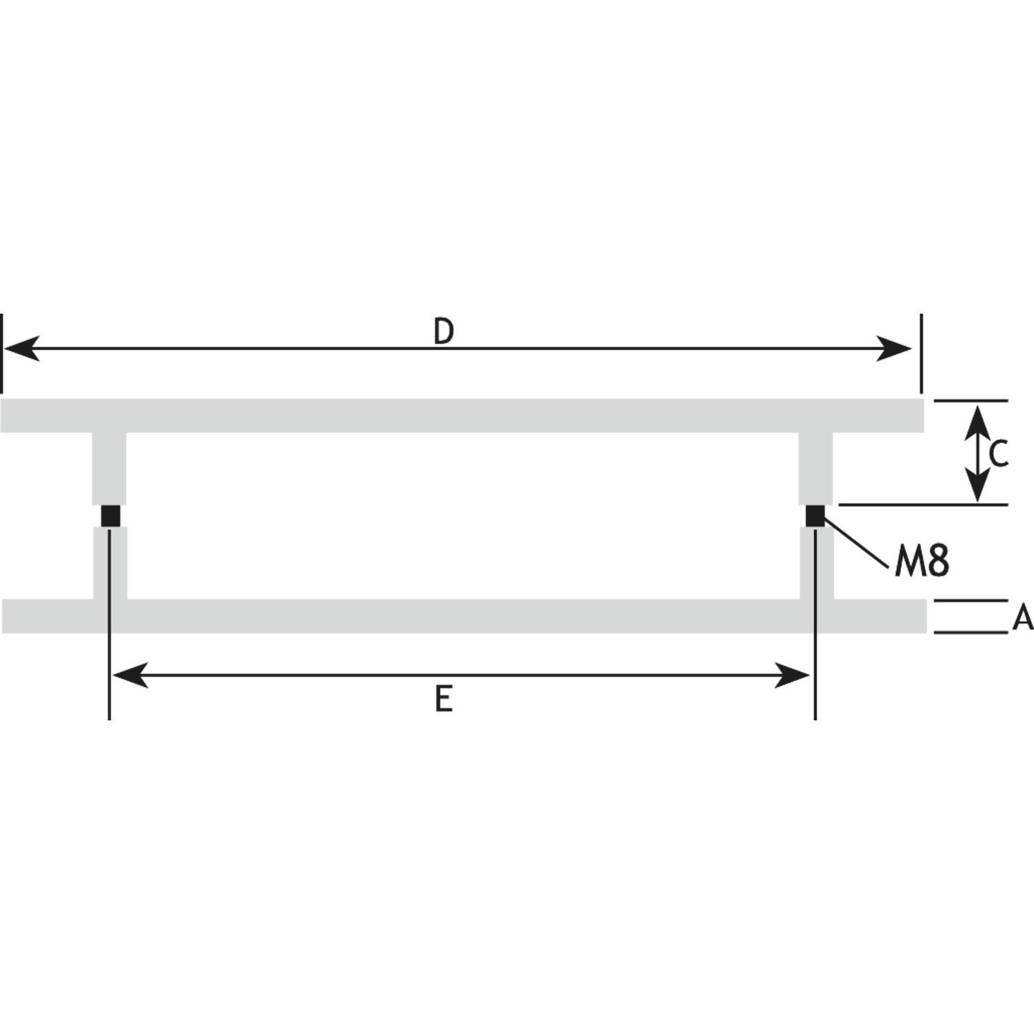 Deurtrekker t-shape 300mm rvs 316 + bevestigingen