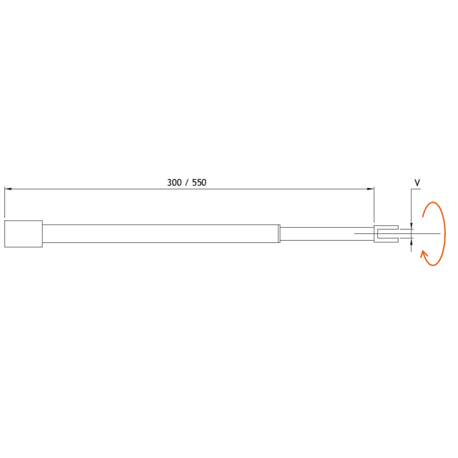 Uitschuifbare stabilisatiestang plafond/glas, voor 6/8 mm glas, L304/554, chroom