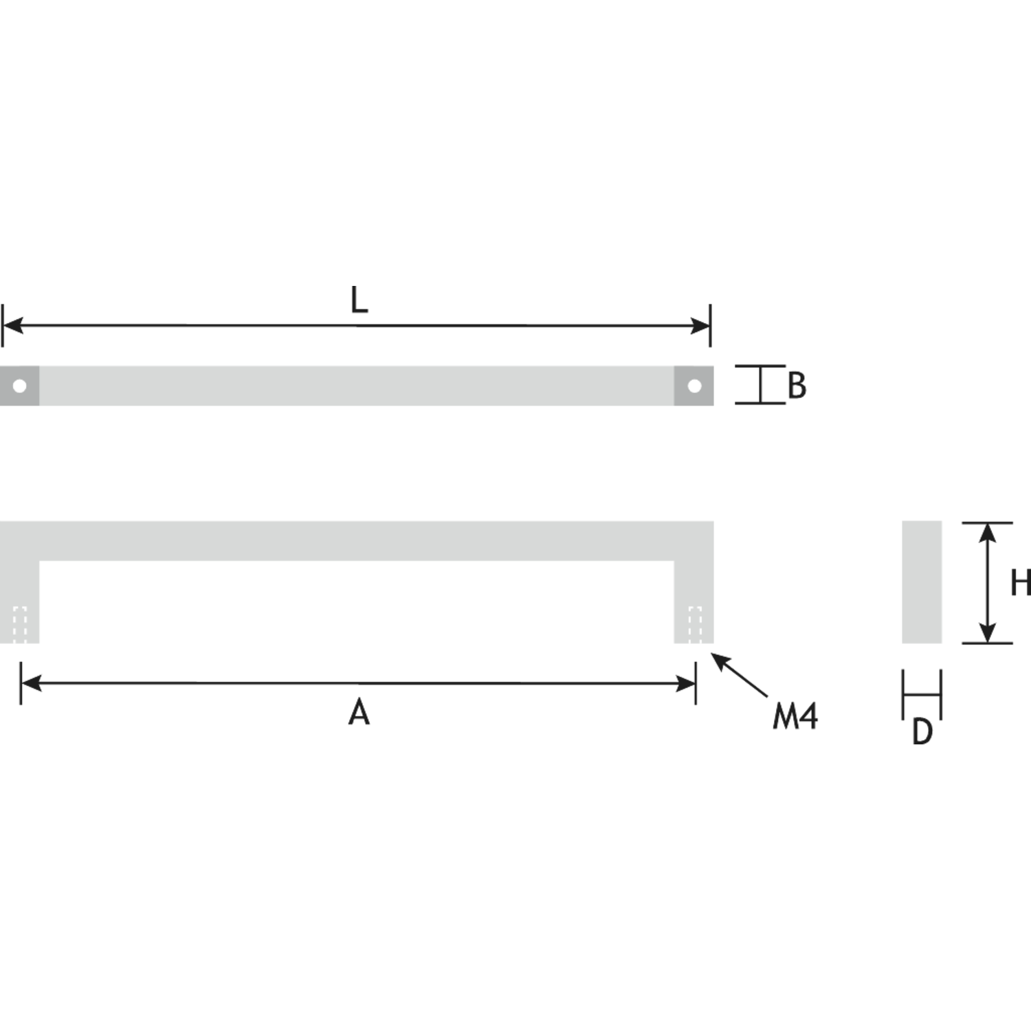 Greep rechthoekig zamak RVS look ba 140mm L 154mm