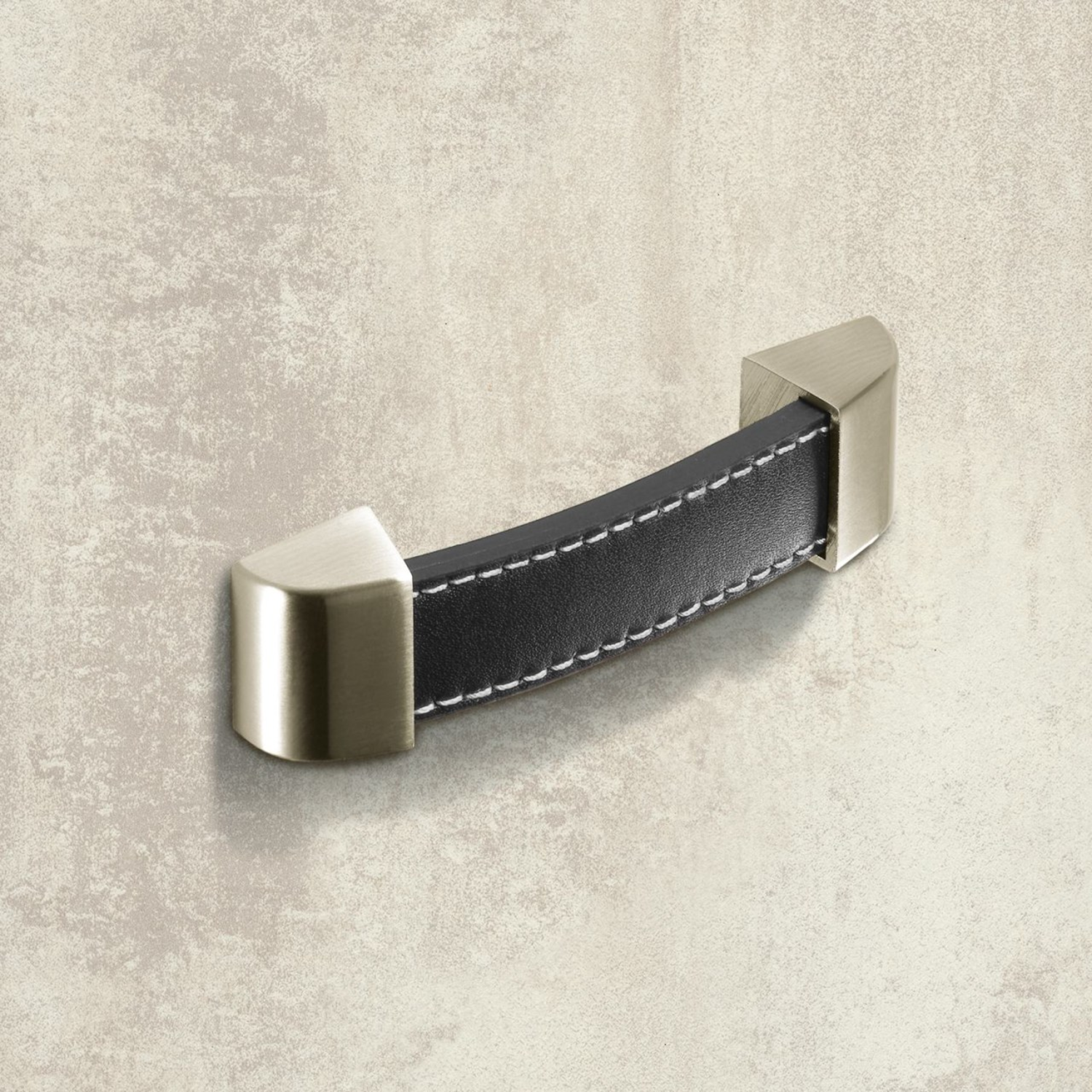 Greep Agliano, boorafstand 128, L 142 mm, B 25 mm, H 17 mm, Donkerbruin leer / roestvrij staal finish geborsteld