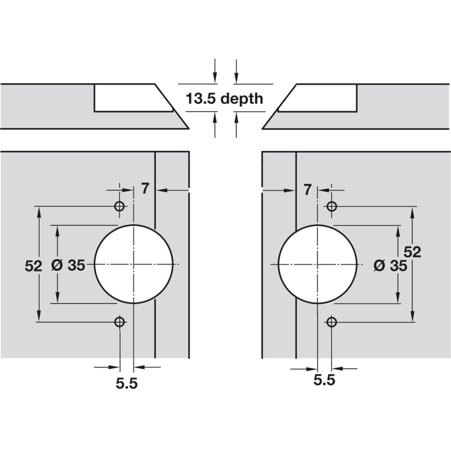Verstekklepscharnier, GS 45, 90°, voor houten kleppen