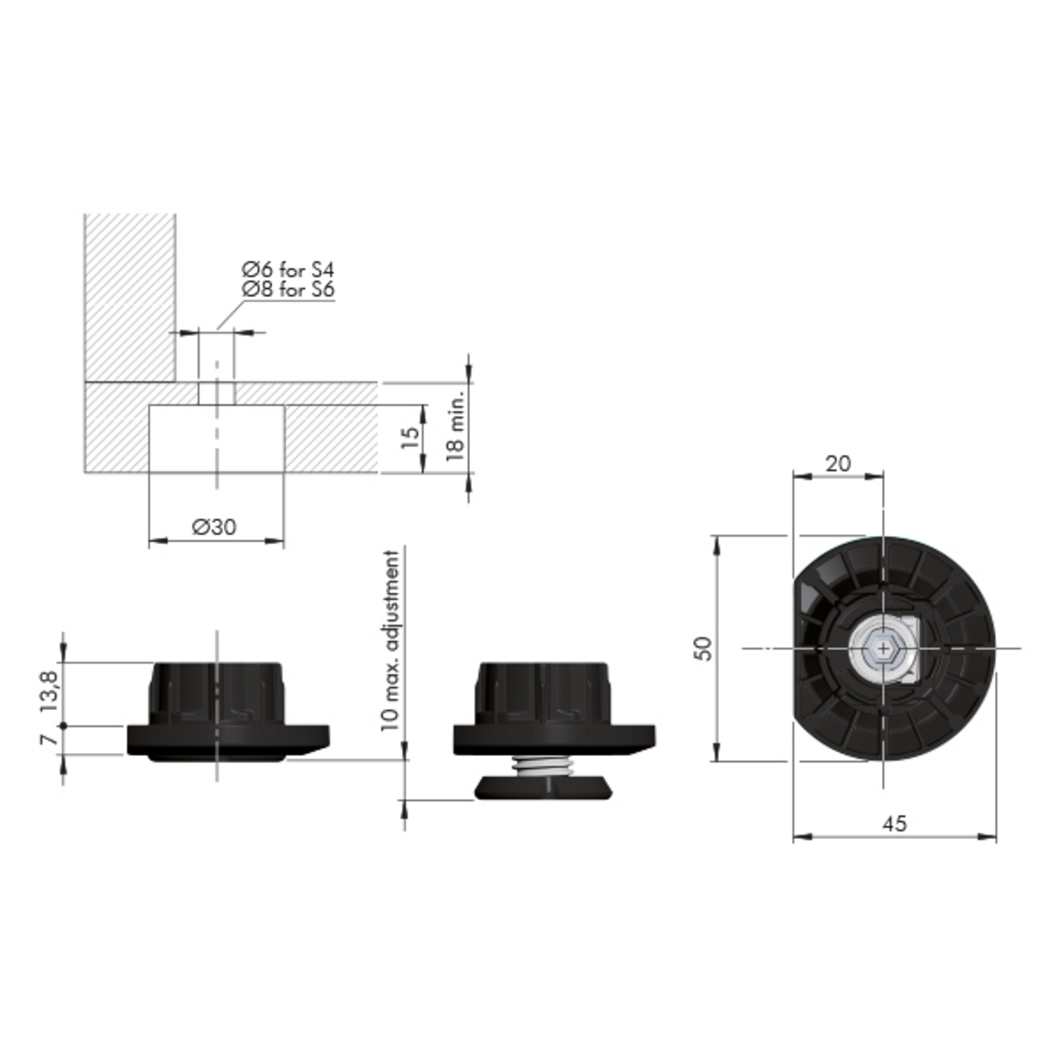 Integrato tech z sokkelversteller h 12mm diam 30