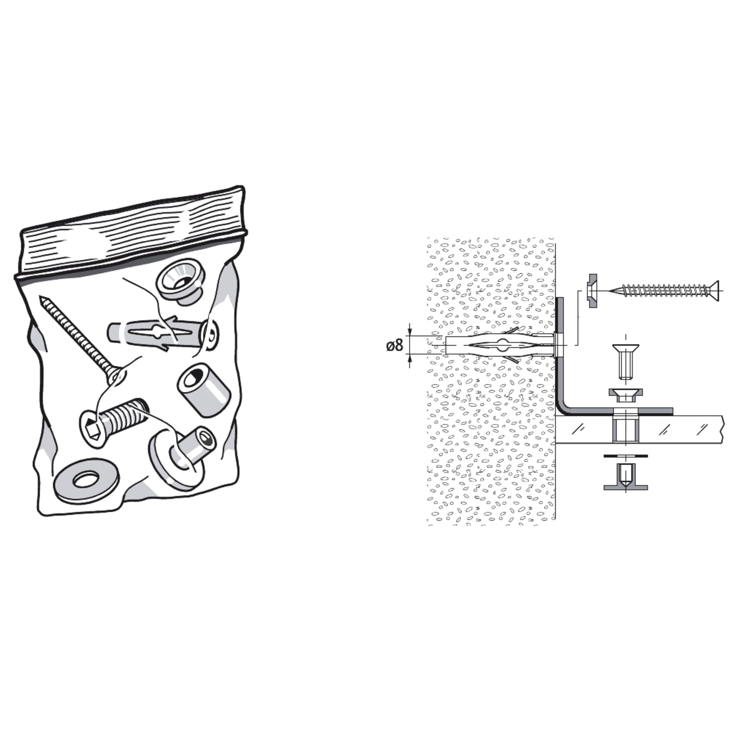 Pba 500-g rvs sat. bevestigingsset muur-glas voor winkelhaak