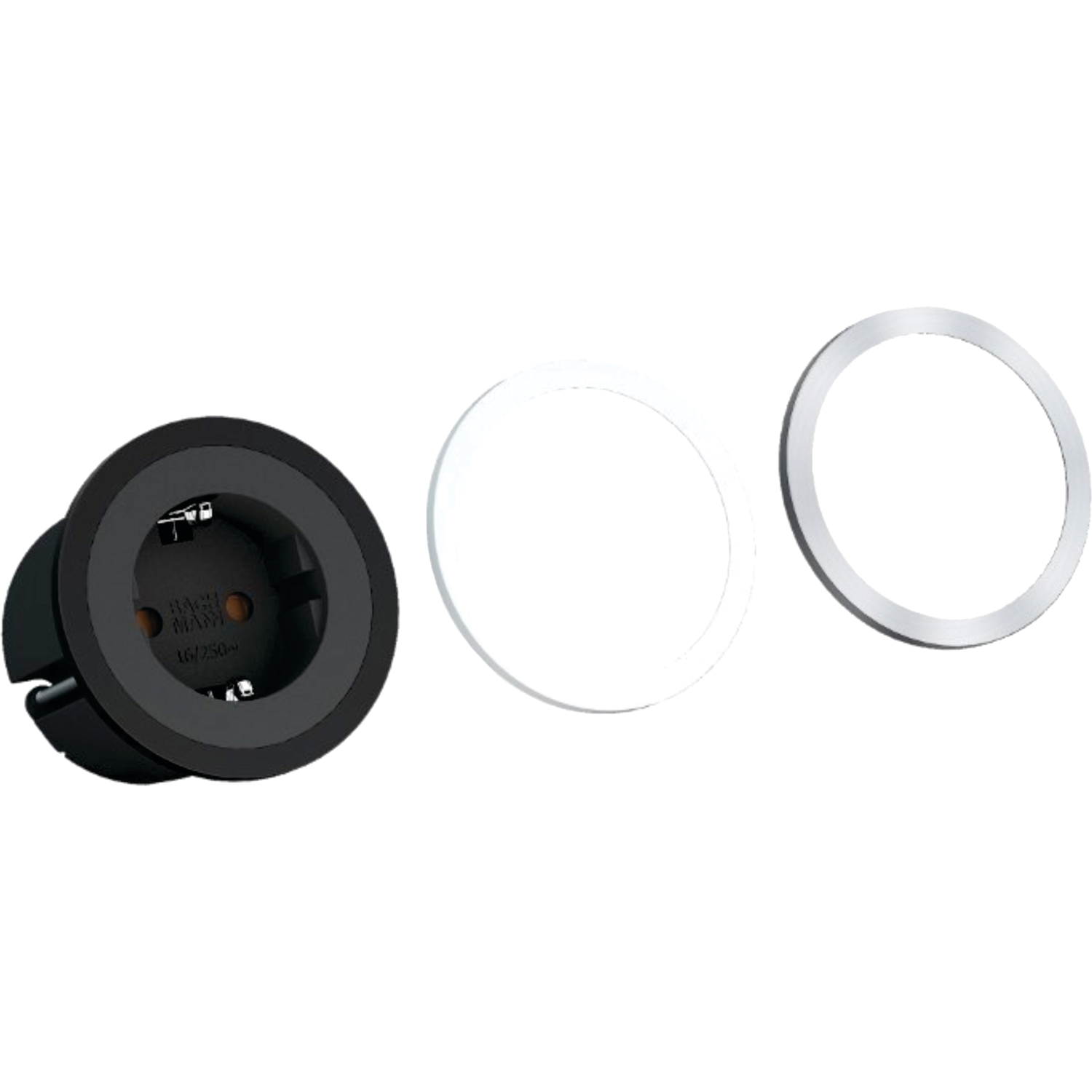 Pix inbouwstopcontact b-f  wit/zwart/rvs-look