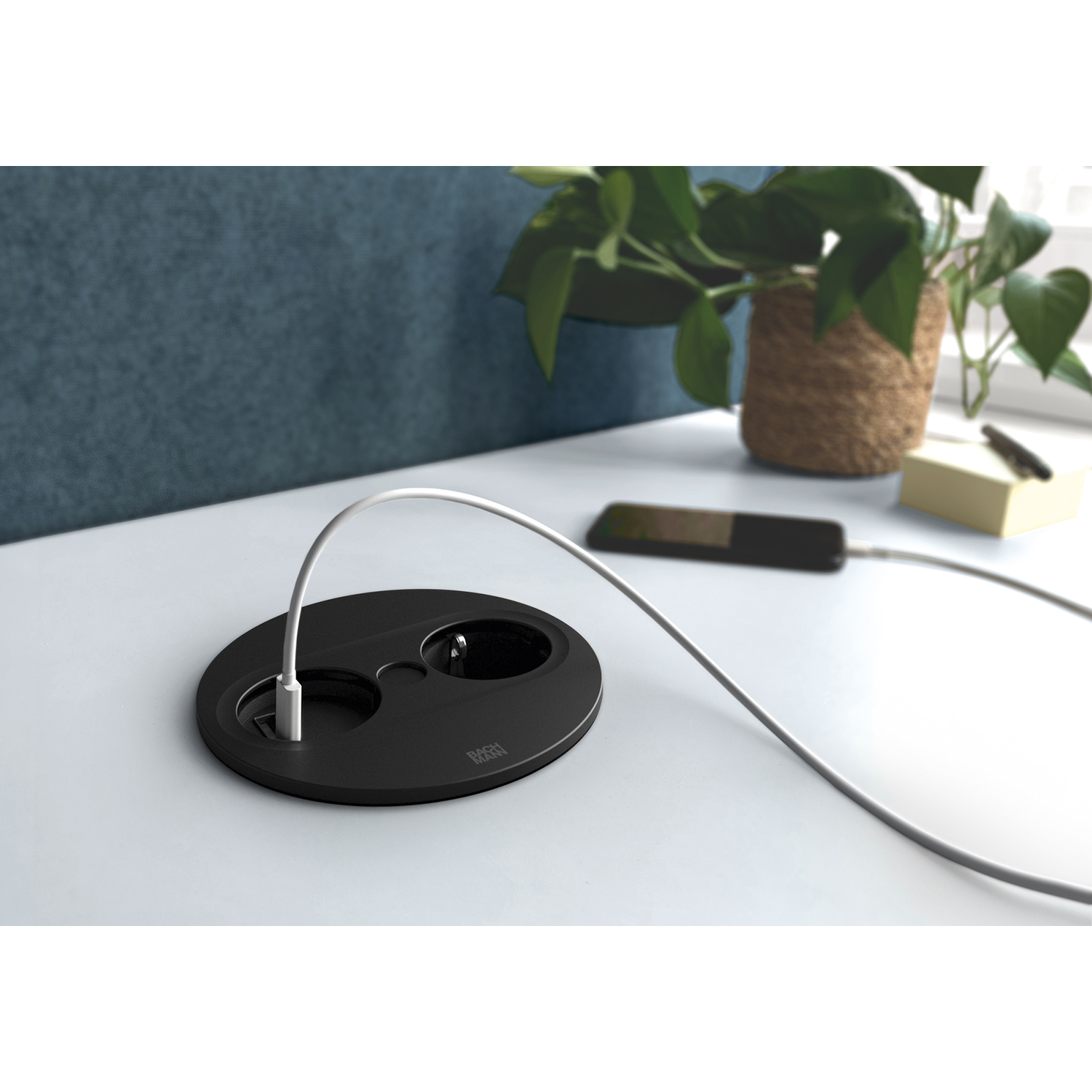 Twist2 rond mat zw b-f 1 stopcont+1 usb a/c 22w