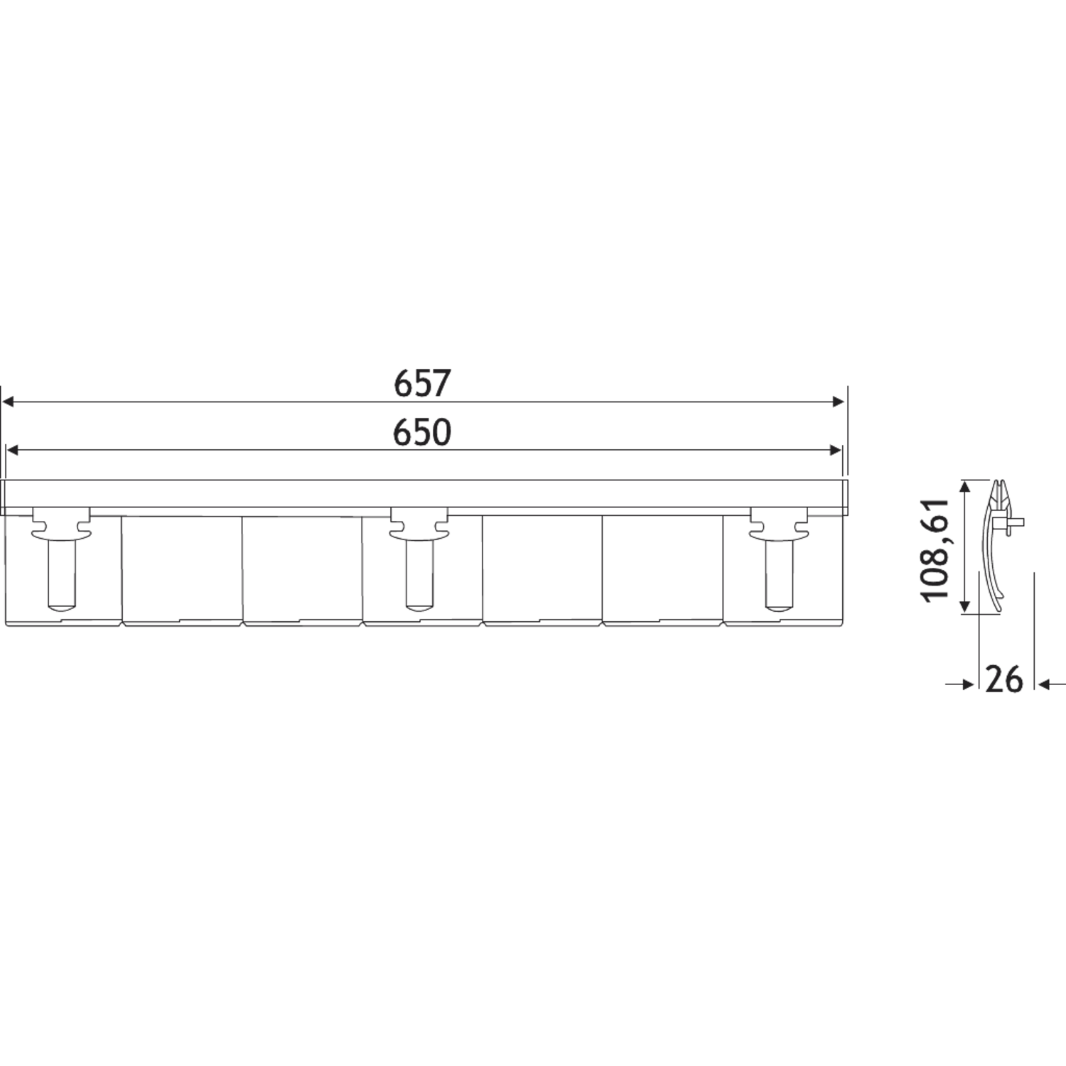 Flap kabelgeleiding horizontaal zwart 650mm/7 el.