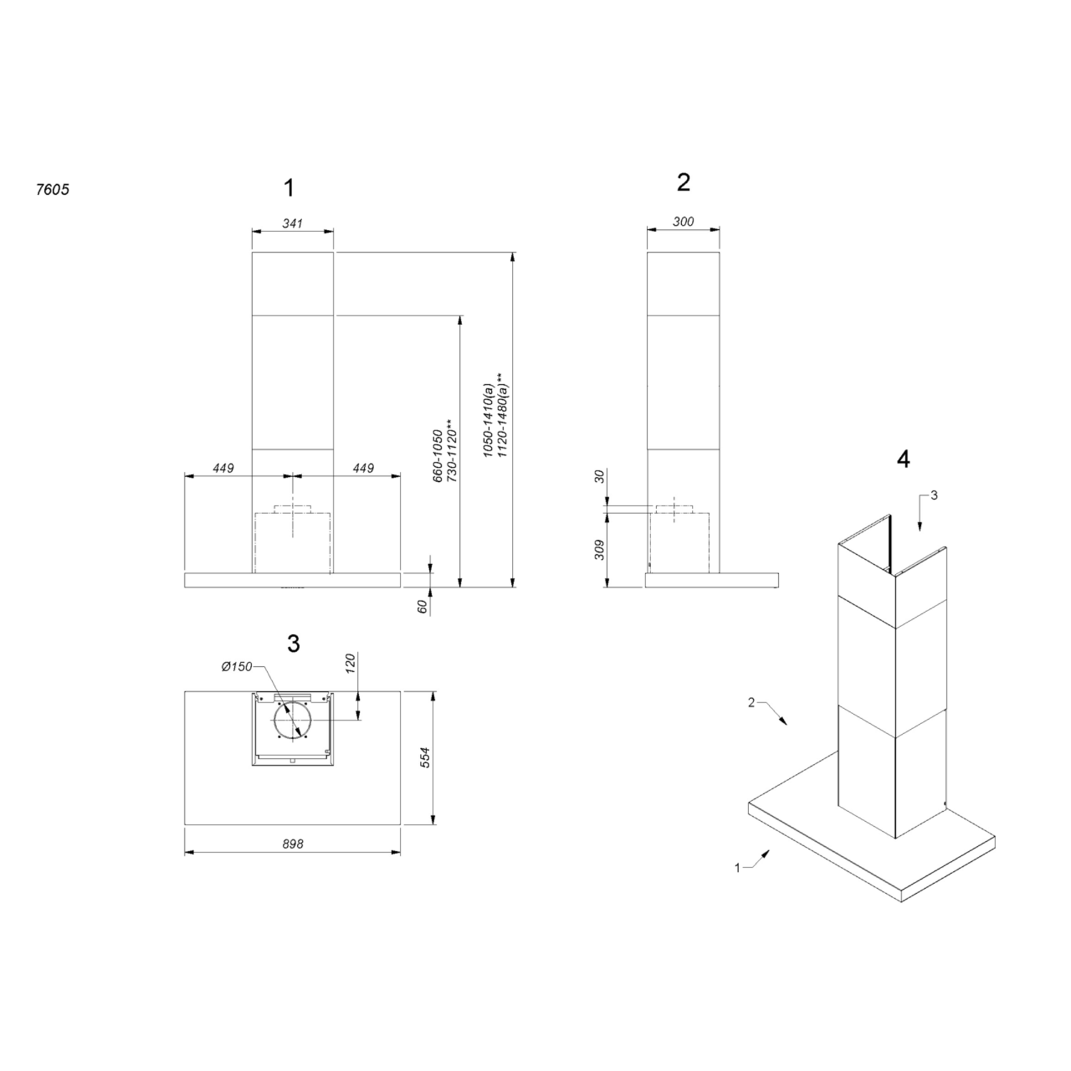 Novy Flatline 90 cm RVS (zonder motor) wanddamp.