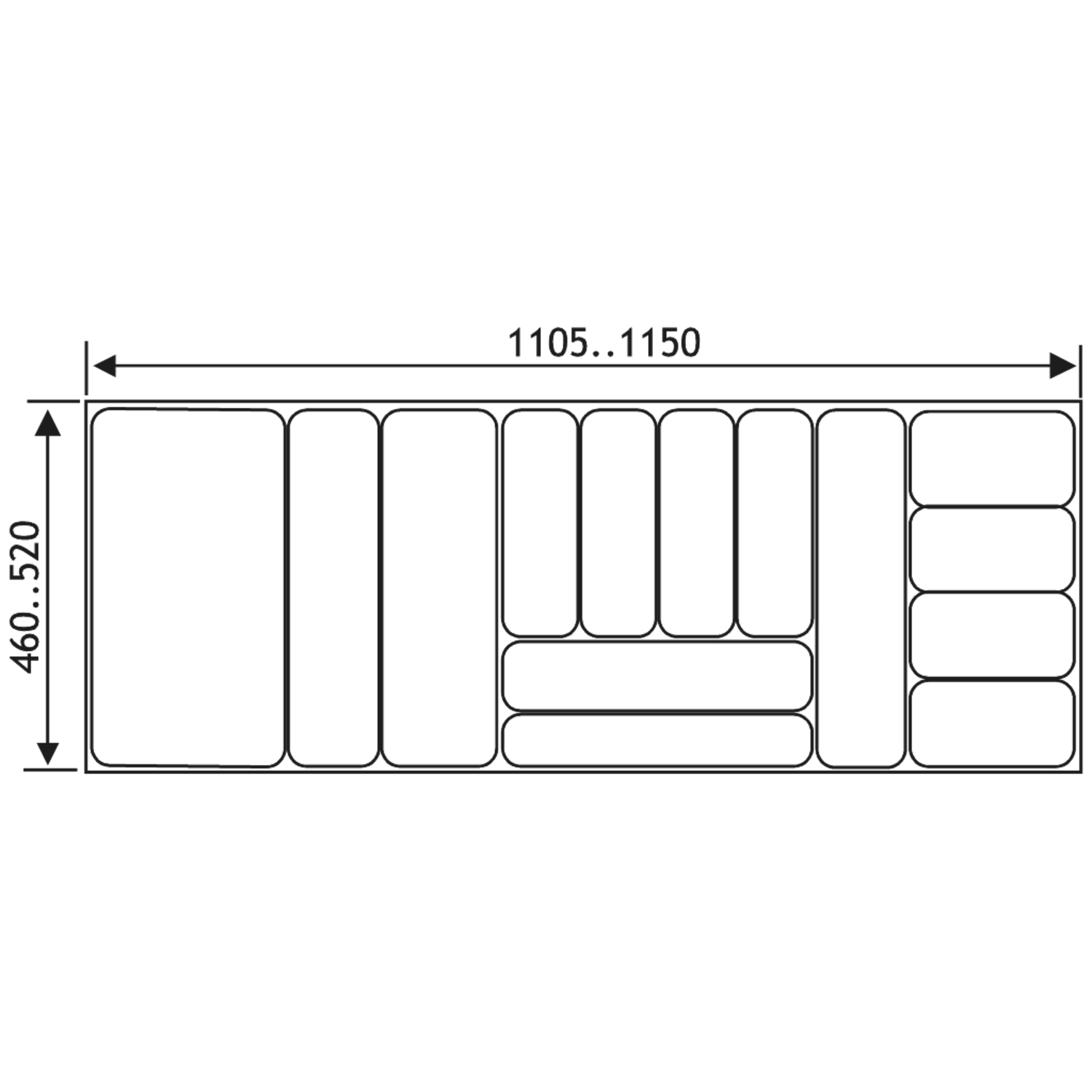 Inleglade flexy b1150-1105x d520-460mm antraciet