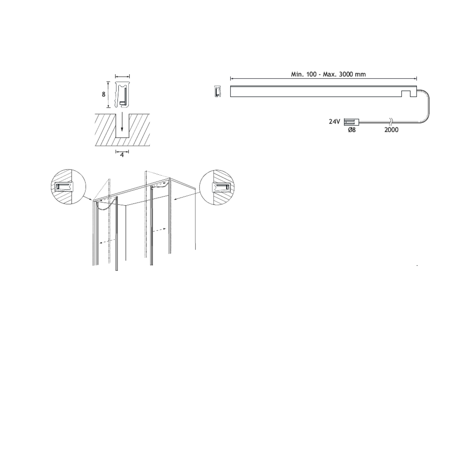 Ivo 2.0 ledstrip 8x4.5mm 30 watt 3000K 3000mm
