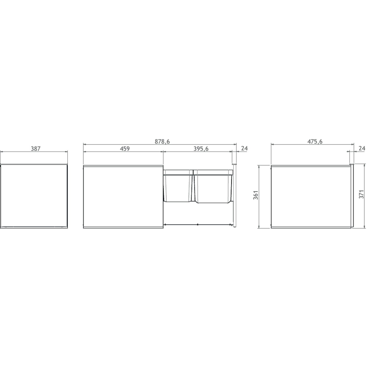 Highline 1 afvalemmer 10+10+16l rvs k.50cm volledig uittrekbaar met SoftClose