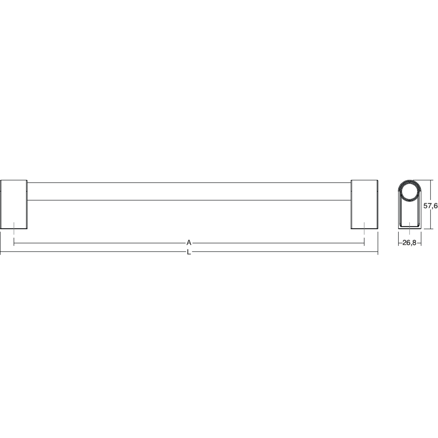 Greep CASEY BIG BA736 L768 aluminium zwart textuur / gepolijst titanium zwart