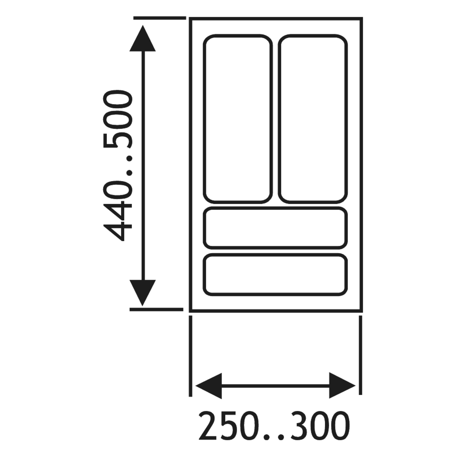 Inleglade k.35 cm alu grijs b251-300 d440-500 mm