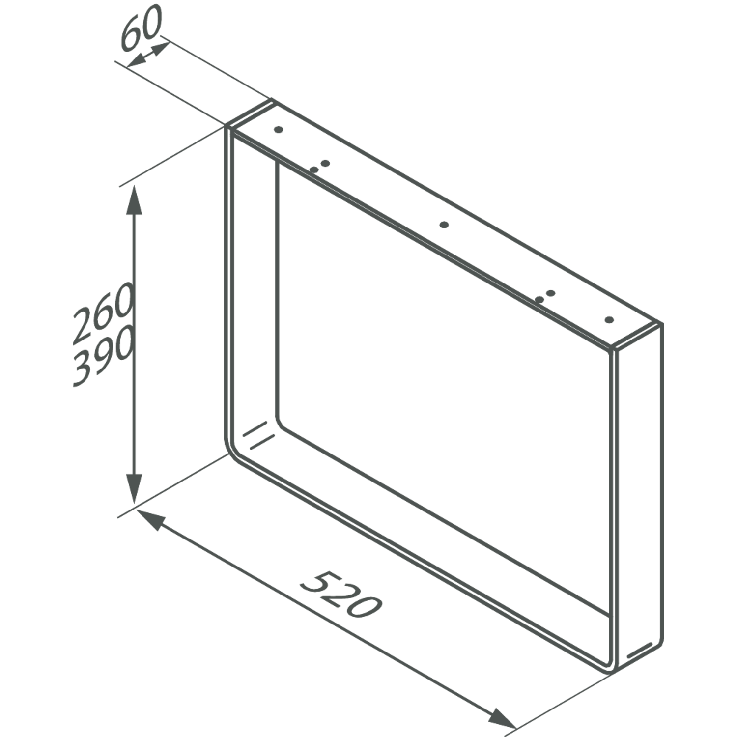 U-poot zijkant chroom h=390mm/b=520mm