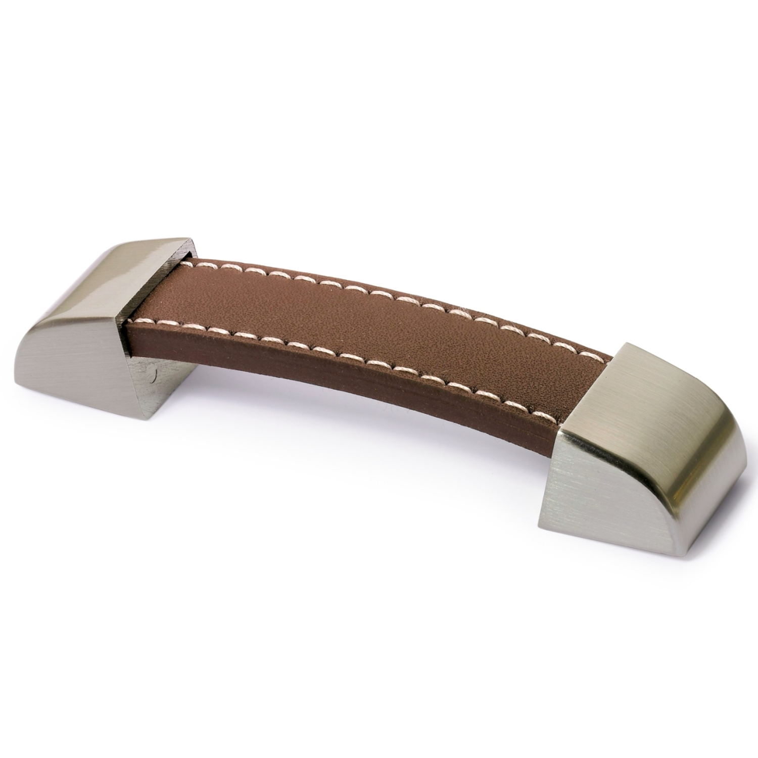 Greep Agliano, boorafstand 128, L 142 mm, B 25 mm, H 17 mm, Donkerbruin leer / roestvrij staal finish geborsteld