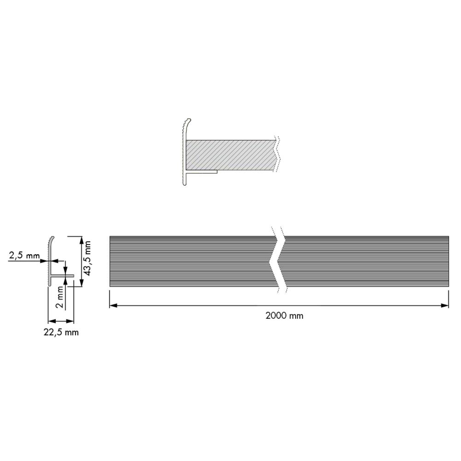 Structura profiel voor schoenrek 2000mm zwart