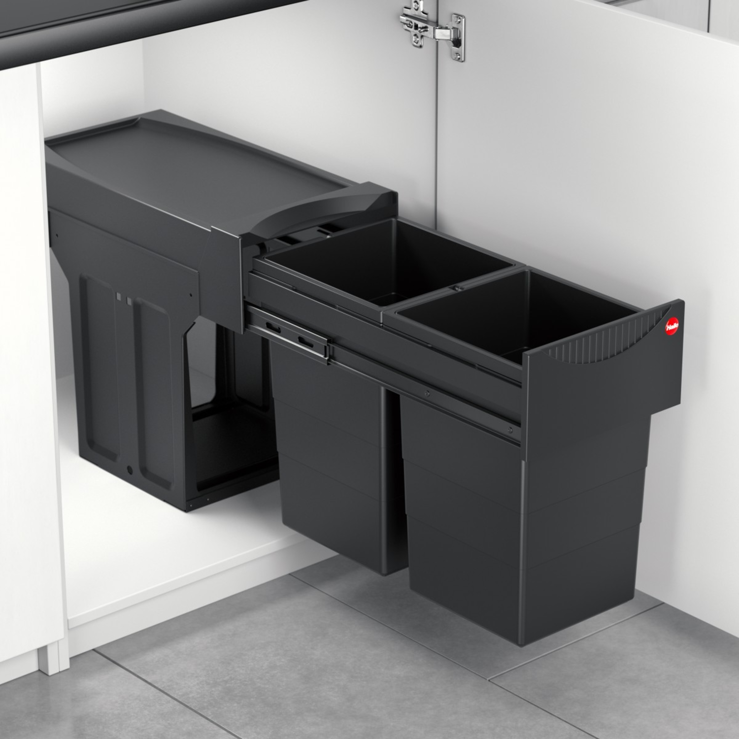 Hailo tandem iv 2x15l black edition volledig uittrekbaar - recycled