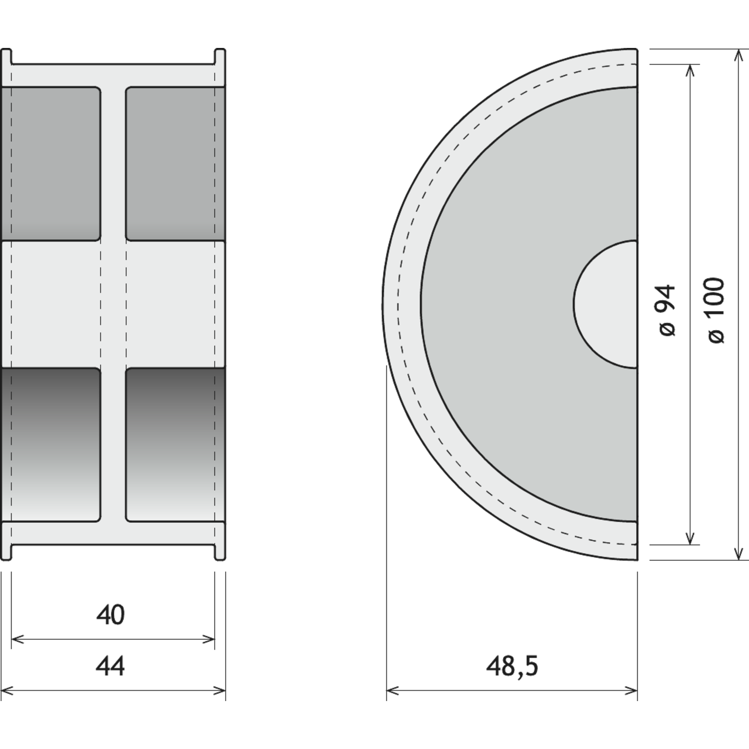 Schuifdeurgreep moon 40mm zwart