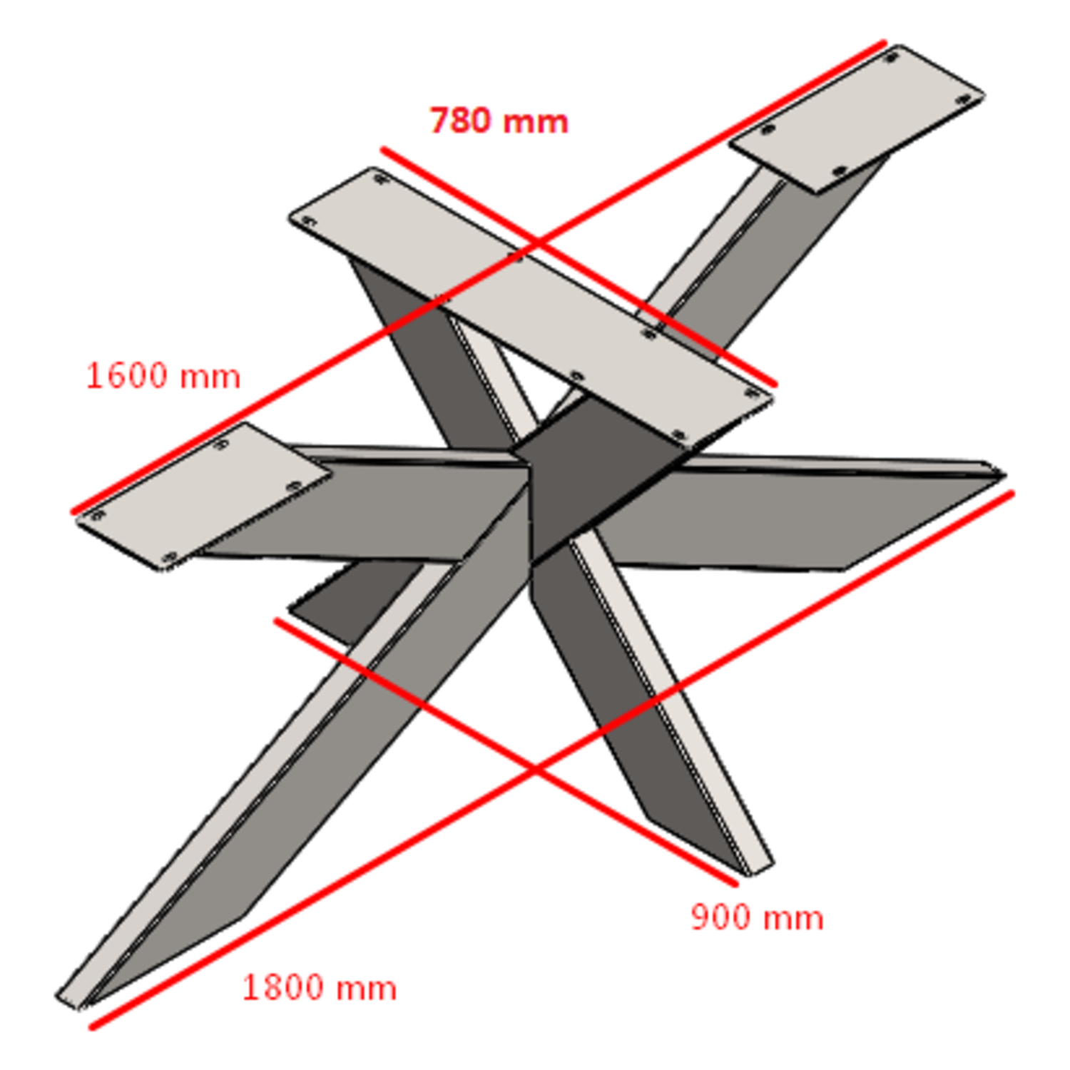 Tafelonderstel spin 5x15 mat zwart h.72xb.90xl.180