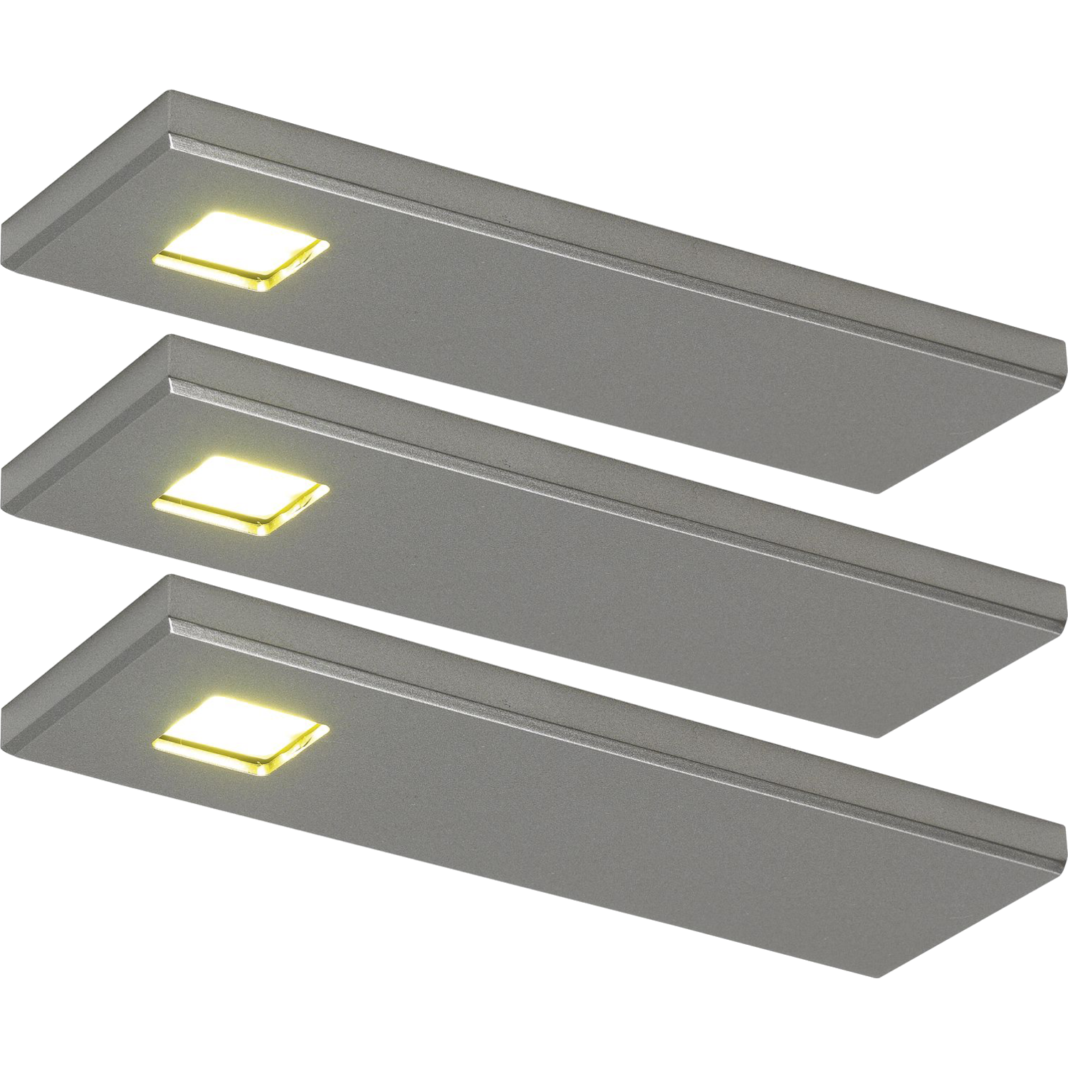 Set 3 d'lau Led rechthoekige onderbouw 3W 3200K RVS look touch 10w met dimmertransfo