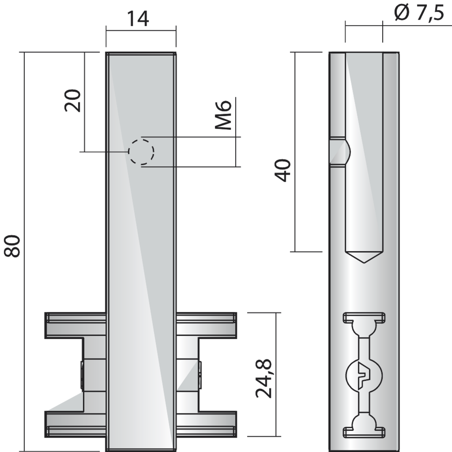 Centrale kastbaarhouder linear 4 alu zwart
