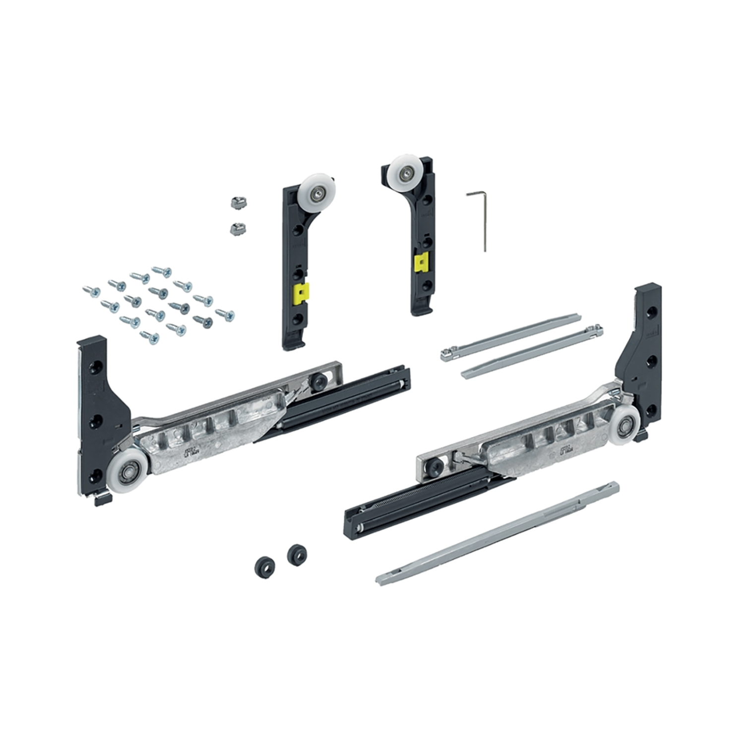 SlideLine M Beslagset voor gedempte deuren (sluitings-, openings- en collisiedemping) , 30 kg, Minimale deurbreedte: 450