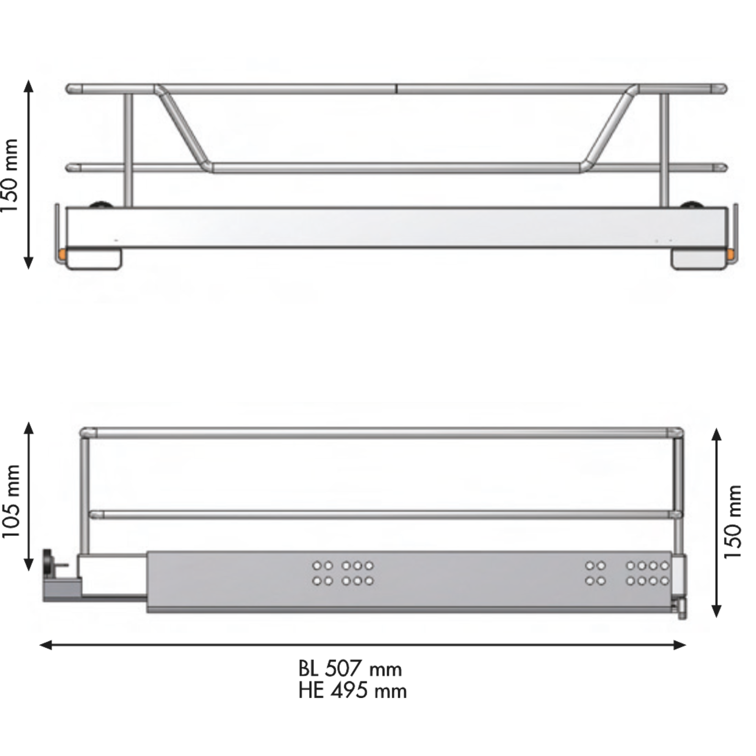 MC Line uittrekmand 50cm wit+hettich quadro ss 30k +hettich quadro ss 30kg+afstandhouders