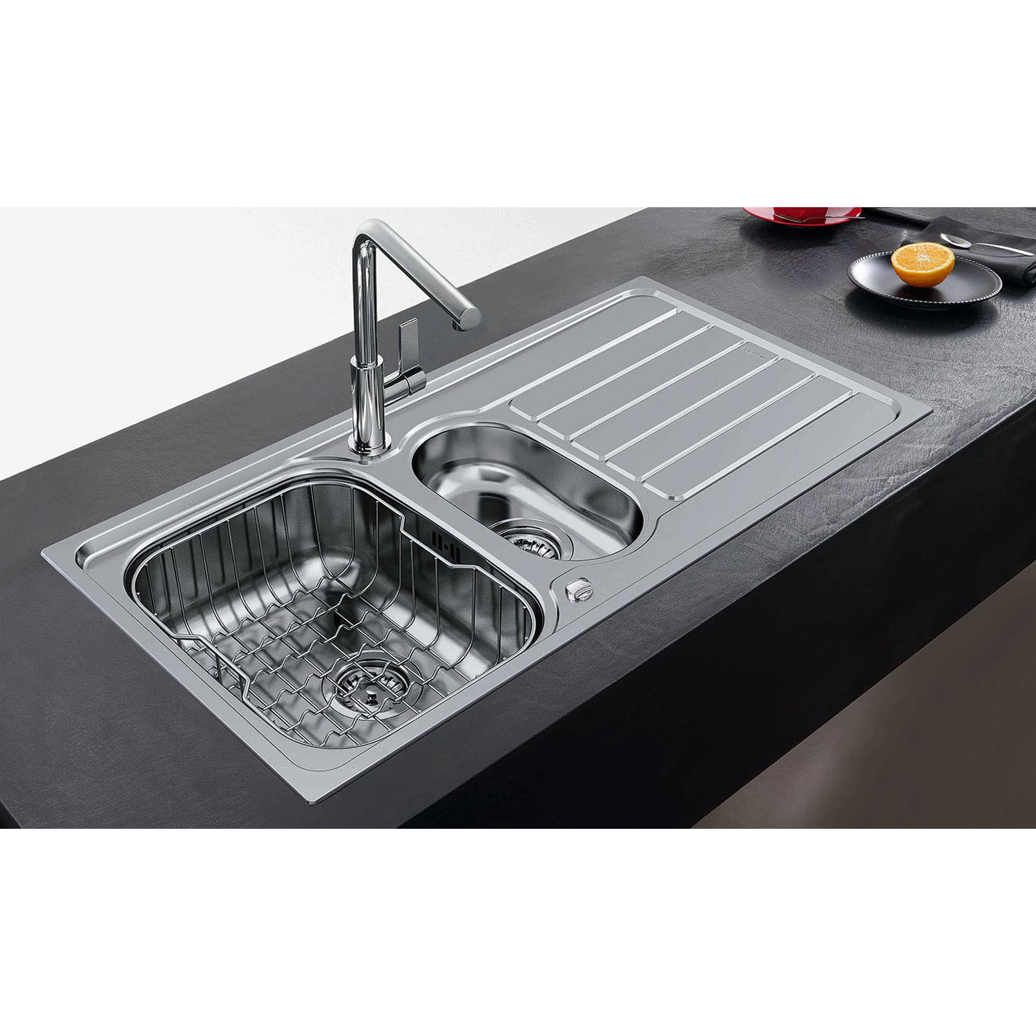 Spark - Inbouwspoeltafel / 1000 x 500 mm / 1+1/2 bak / Glad / Omkeerbaar
