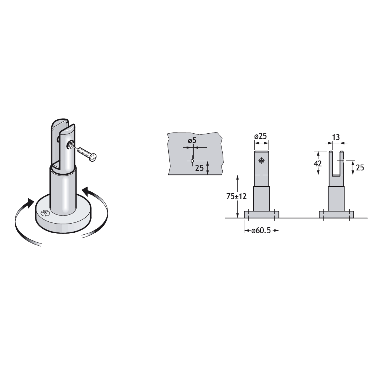 Pba 500-rvs sat. regelbare voet 63-87mm glas 13mm