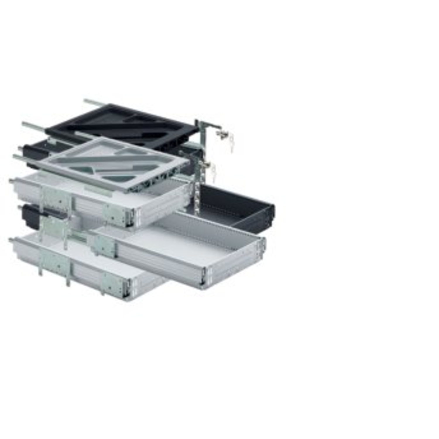 Containerset met volledig uittrekbare ladegeleiders, Inbouwdiepte (min.) 730 mm, Aluminiumkleurig