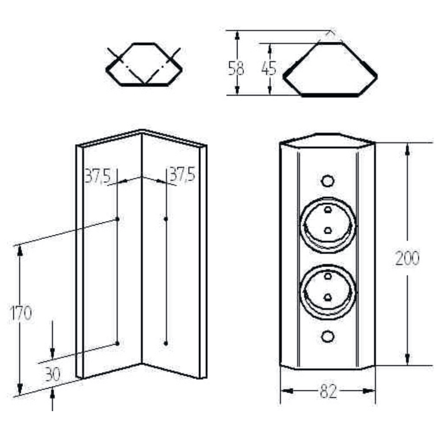 Energiebox 2st b-f 200mm rvs