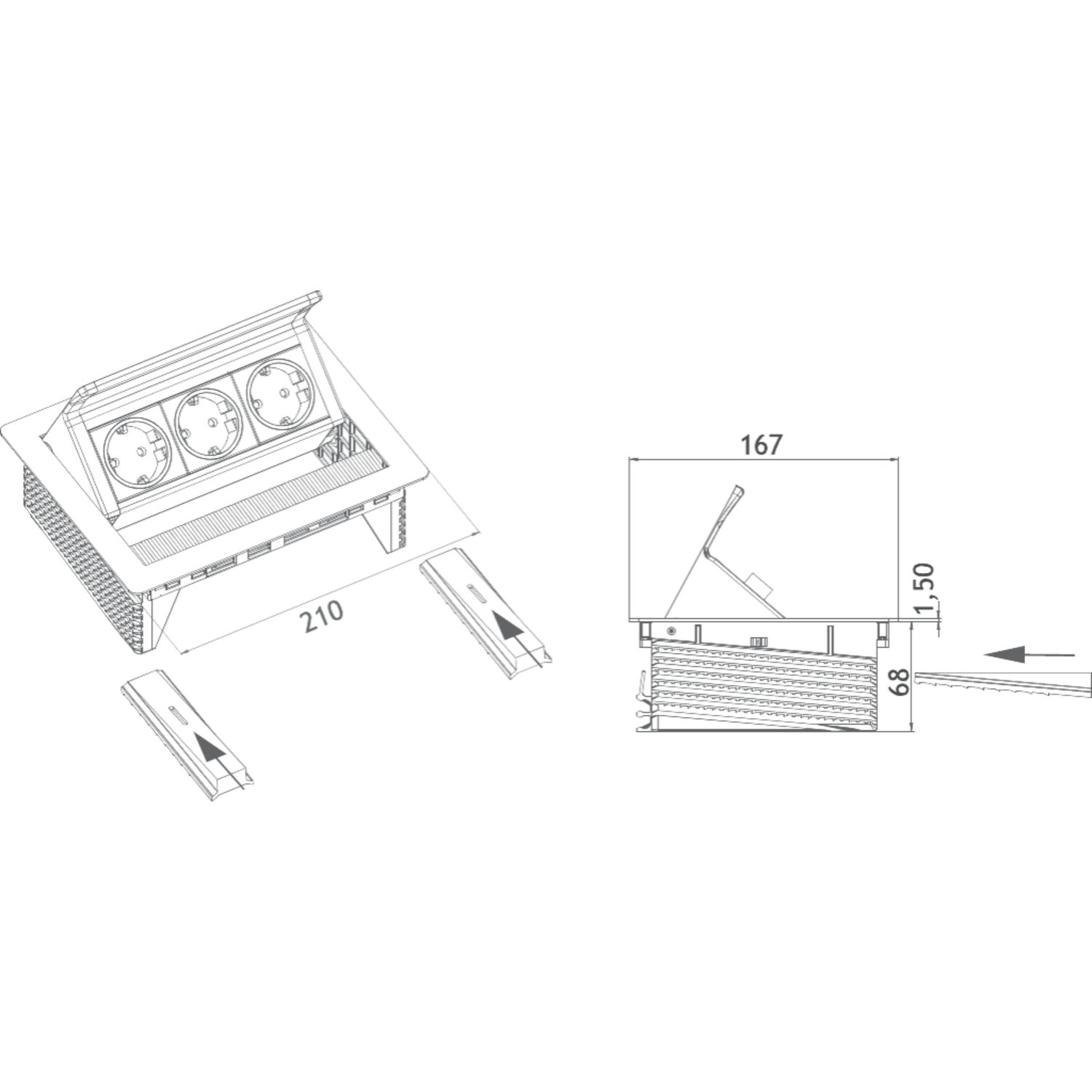 Evoline flip top push small rvs d-nl-l3 stopcontac 3 stopcontacten