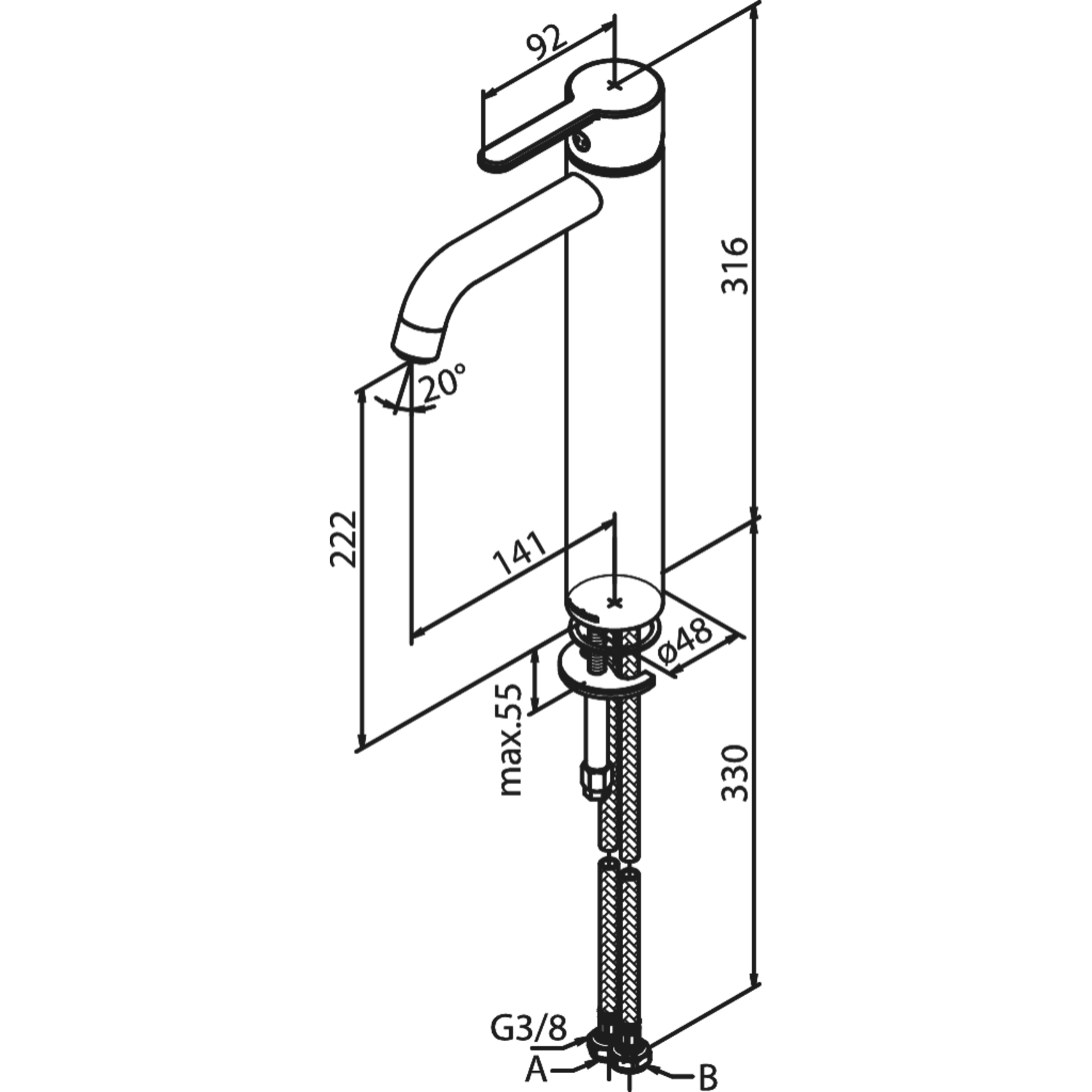 Damixa silhouet vr wastafel large messing gebors