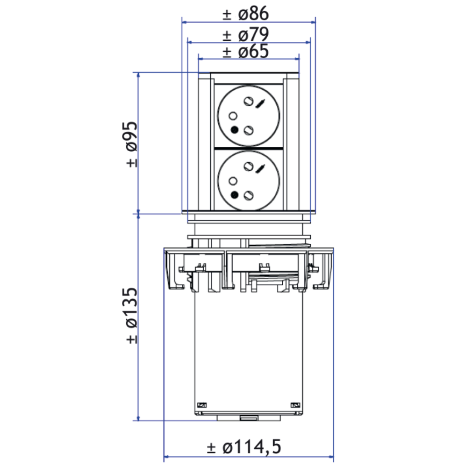 Elevator rvs-look b-f 2 stopcontacten
