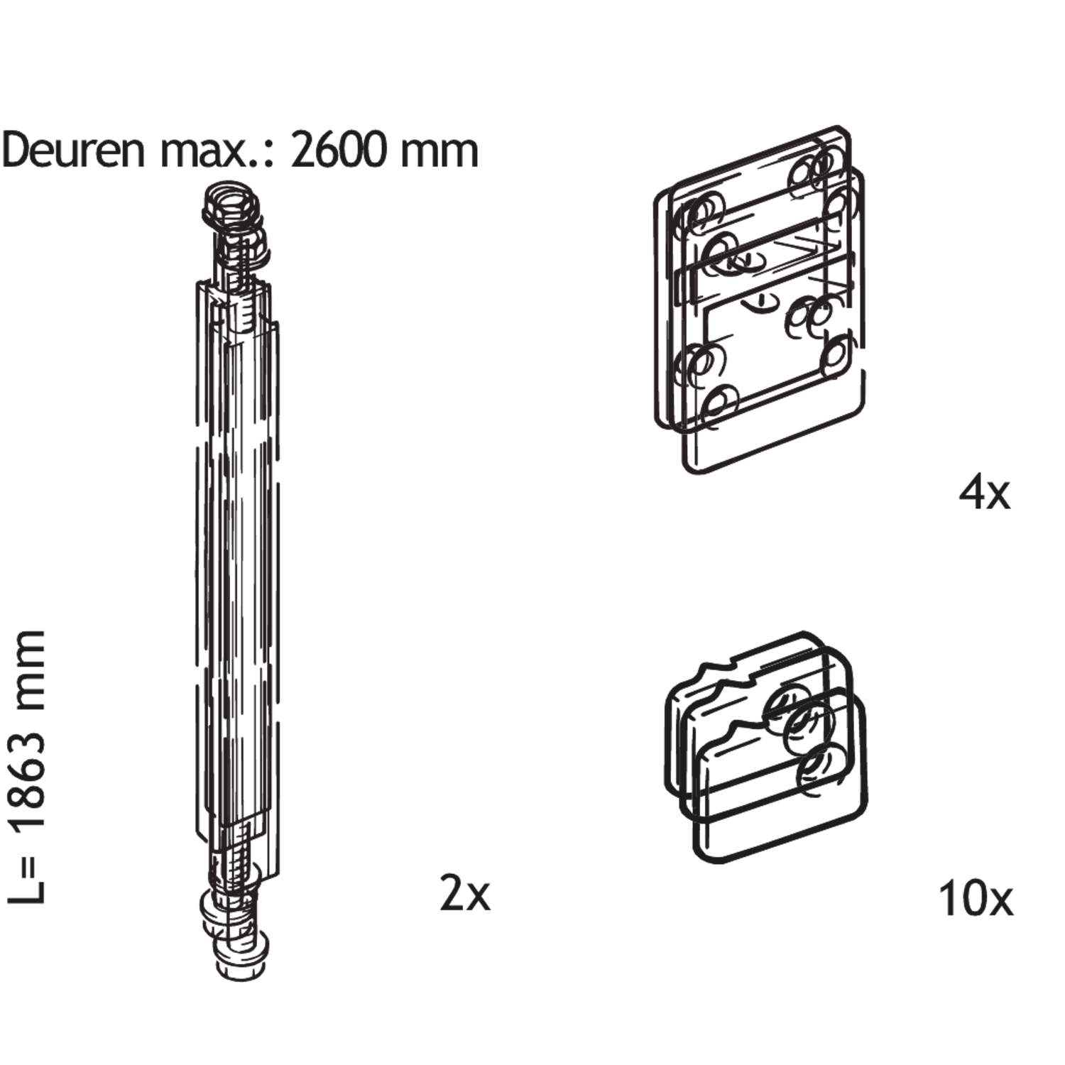 Set 2 deurrechttrekkers l.1863mm