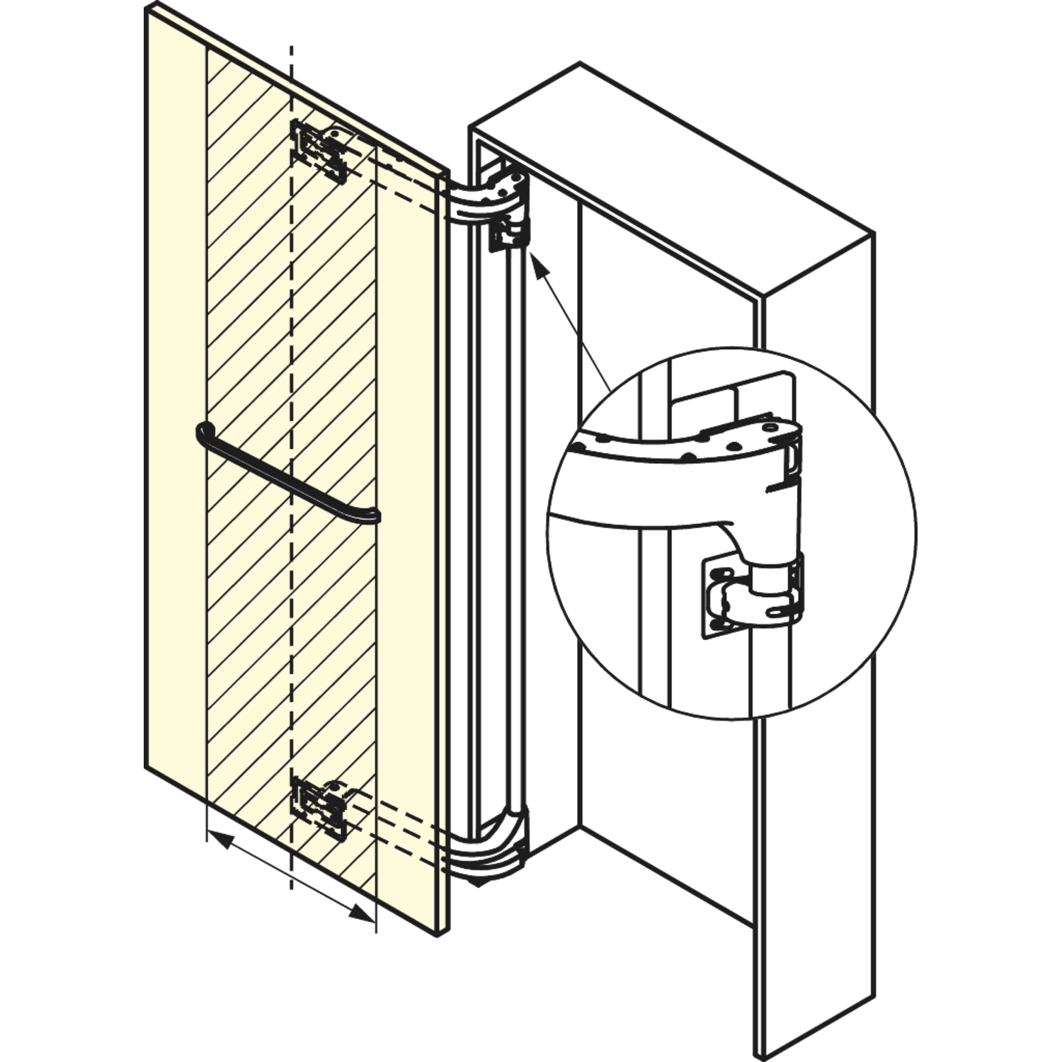 Scharnier-set monoflat lin-x 1000 zwart b.750-1100 mm h.2400-2980 mm 90kg